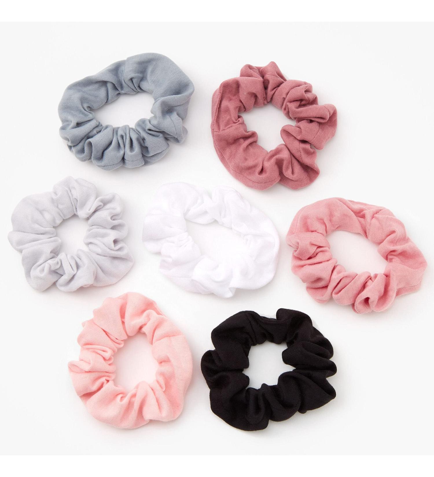 CLAIRE'S Small Ballet Hair Scrunchie | Soft  Cute No Damage Scrunchies  Mixed Colors Gray White Hair Accessories - 7 Pieces