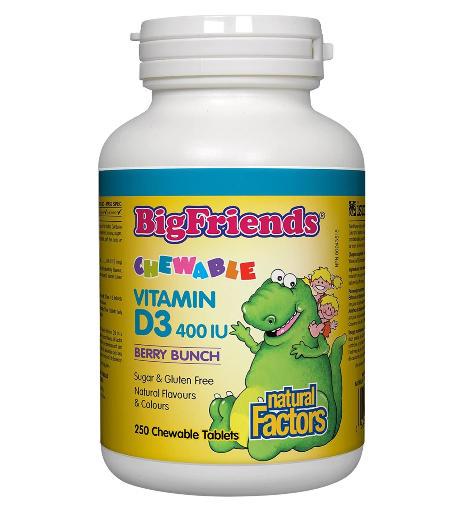 Natural Factors Big Friends Chewable Vitamin D3 400 IU Berry Bunch - 250 - Buy Online on GoSupps.com