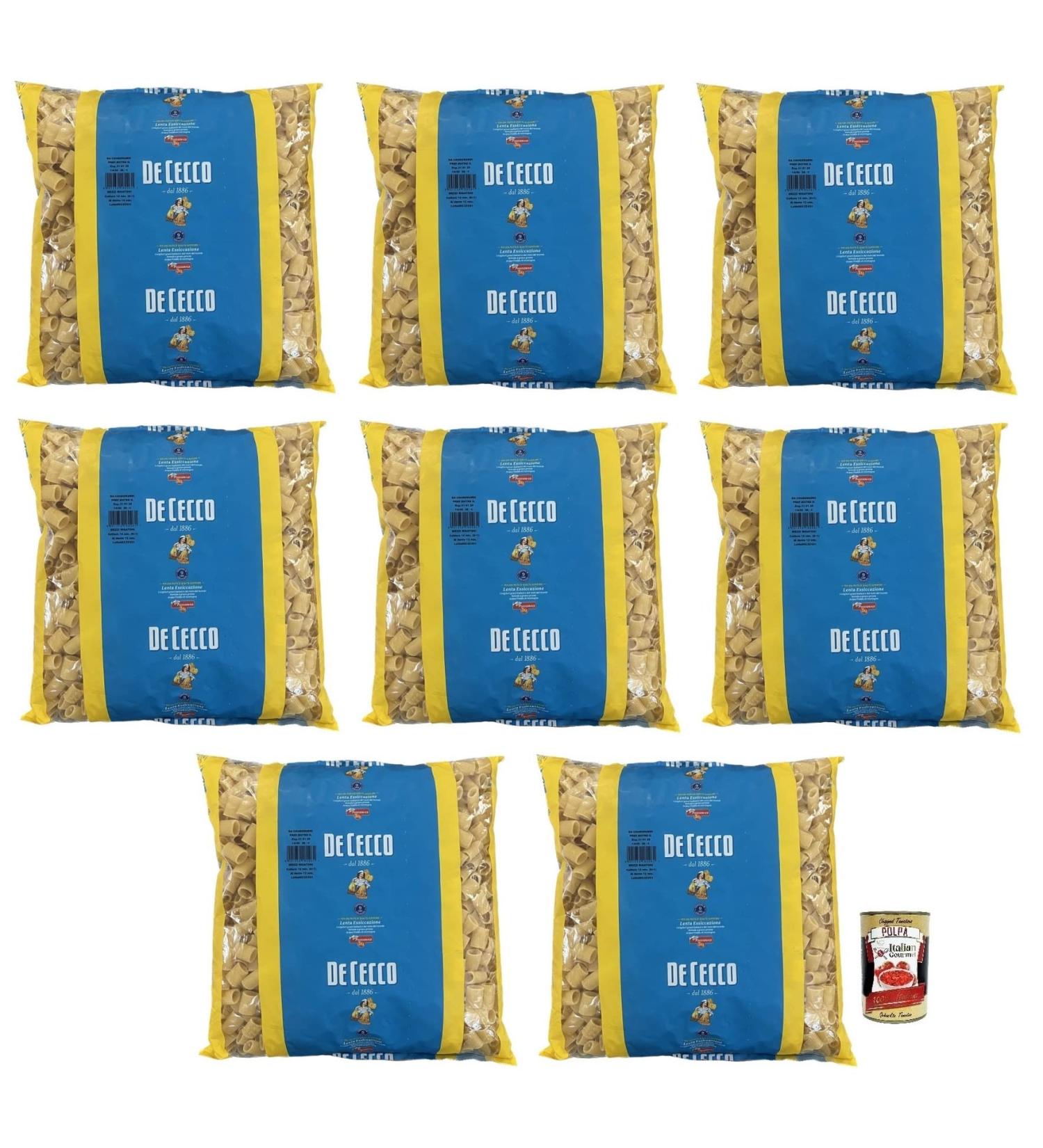  Italian Gourmet E.R. De Cecco Mezzi Rigatoni Durum Wheat Semolina Pasta Lot de 8 p tes en semoule de bl dur 3 kg + box Italian Gourmet Tomato Pulp 400 g - Buy Online on GoSupps.com