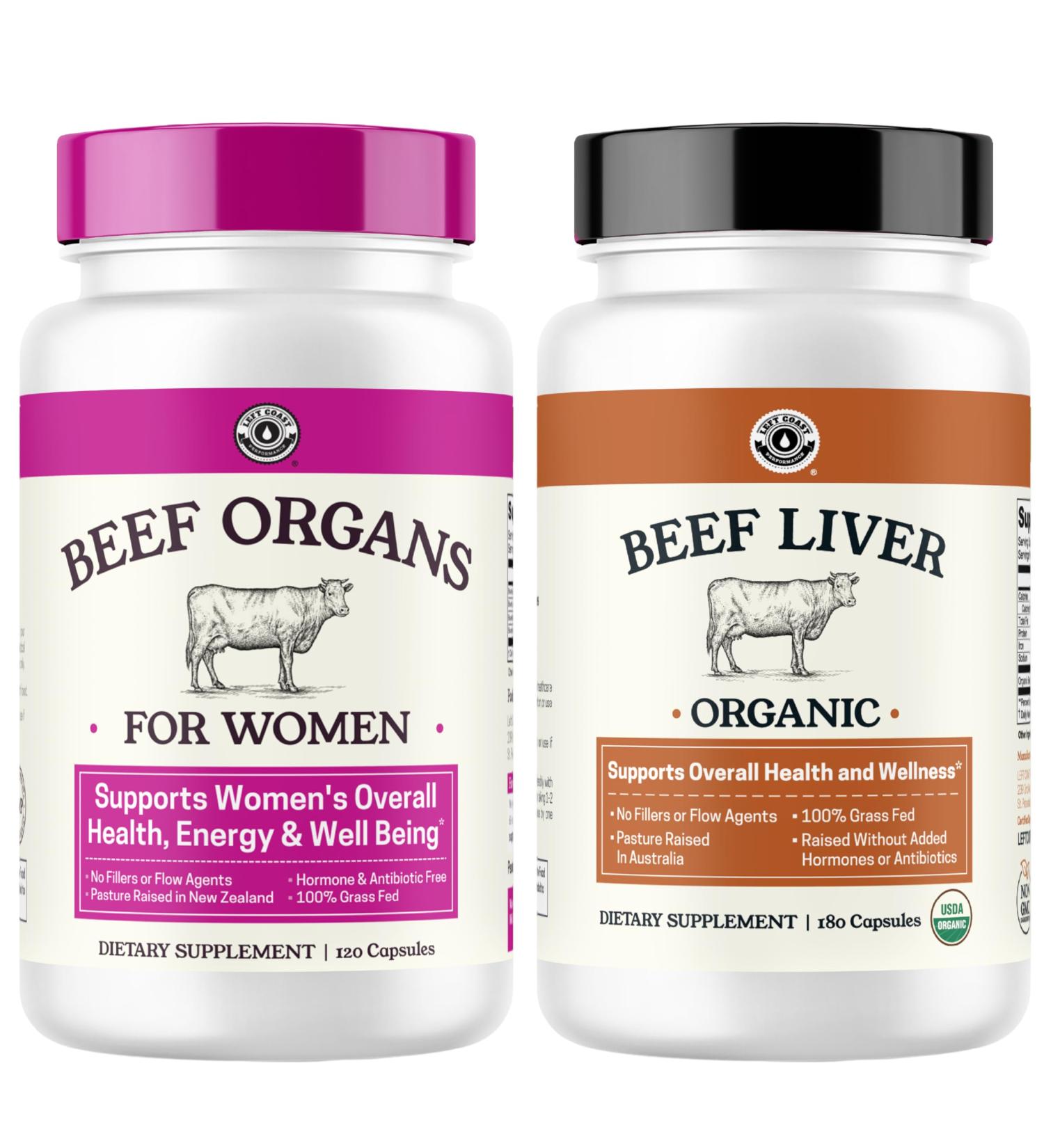 Left Coast Performance Beef Organ Supplement for Women + Organic Beef Liver Capsules - Organic Nutrient Dense Superfood for Overall Energy Health & Wellness - No Fillers Freeze Dried Supplements - Buy Online on GoSupps.com
