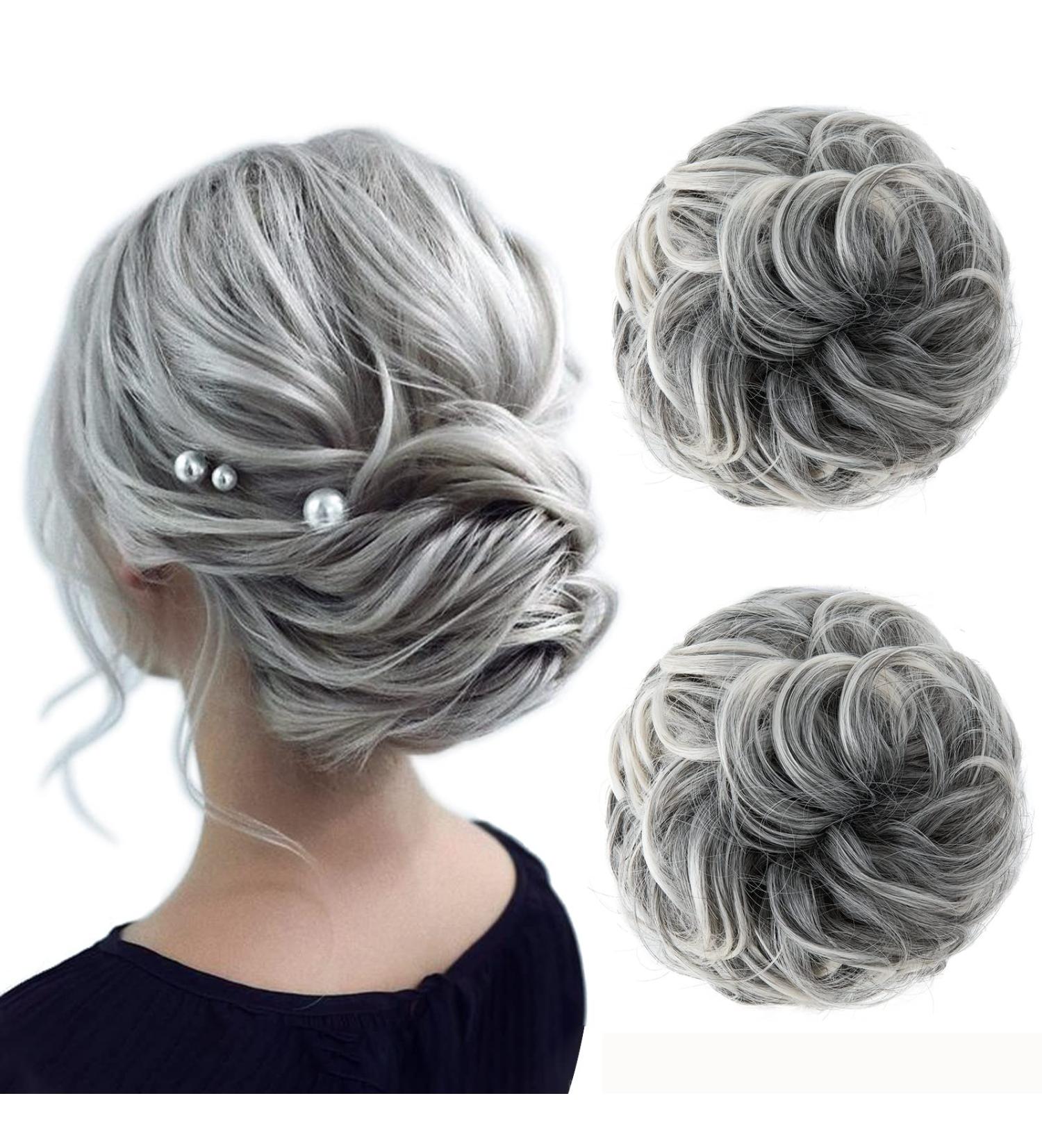 Jjstar 2-Piece Hair Part with Rubber Band - Perfect for Updos Messy Buns & Ponytails | Hair Extensions for Women & Girls - Gray & White Tips - Buy Online on GoSupps.com