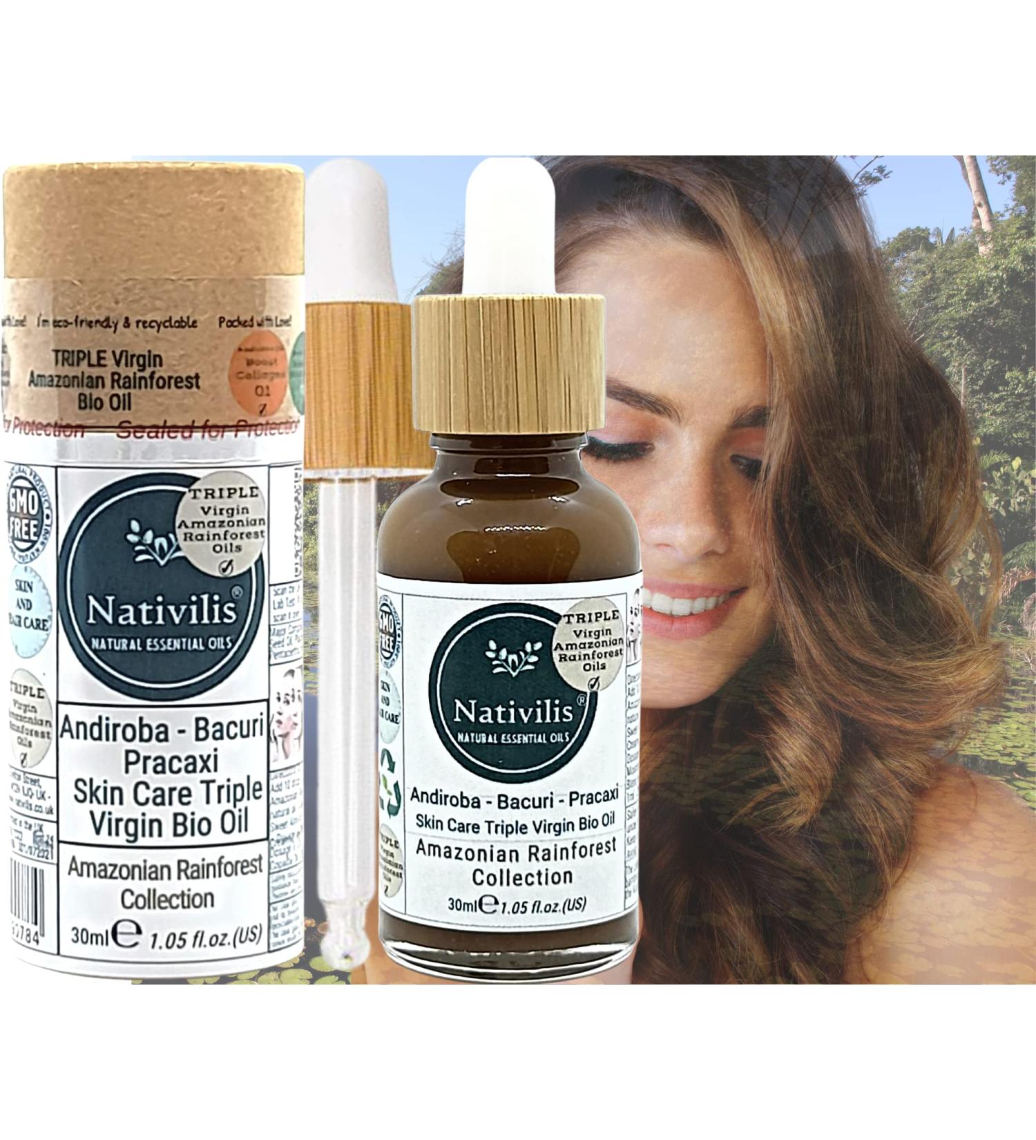 Nativilis Triple Virgin Amazonian Rainforest Bio Oil - ANDIROBA - BACURI PRACAXI - enriched 03 Vegetable Oils Concentrated Active Efficacy Treatment Prevention Cellulitis - Copaiba - Buy Online on GoSupps.com