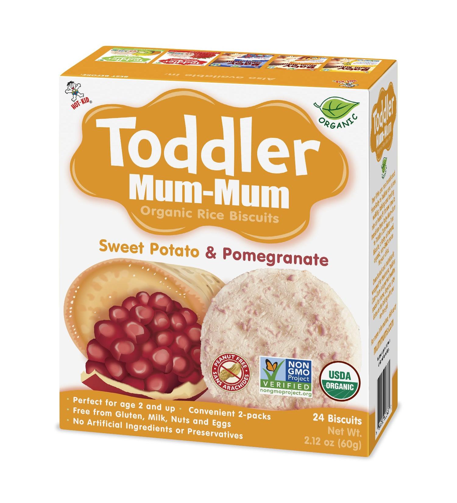 Toddler Mum-Mum Rice Rusks Sweet Potato & Pomegranate Gluten Free Allergen Free Non-GMO Rice Teether Cookie for Teething Infants 360gms 24 Biscuits pack Pack of 6