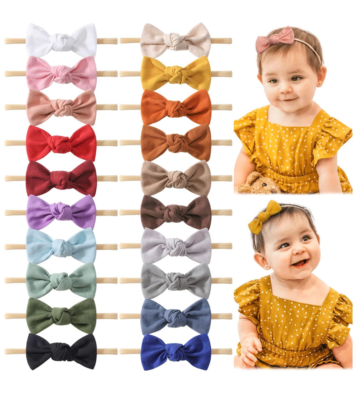 Jollybows 20pcs Baby Girl Hair Bow Headband - Nylon Hairbands for Newborns | Cute Hair Accessories for Children - Buy Online on GoSupps.com
