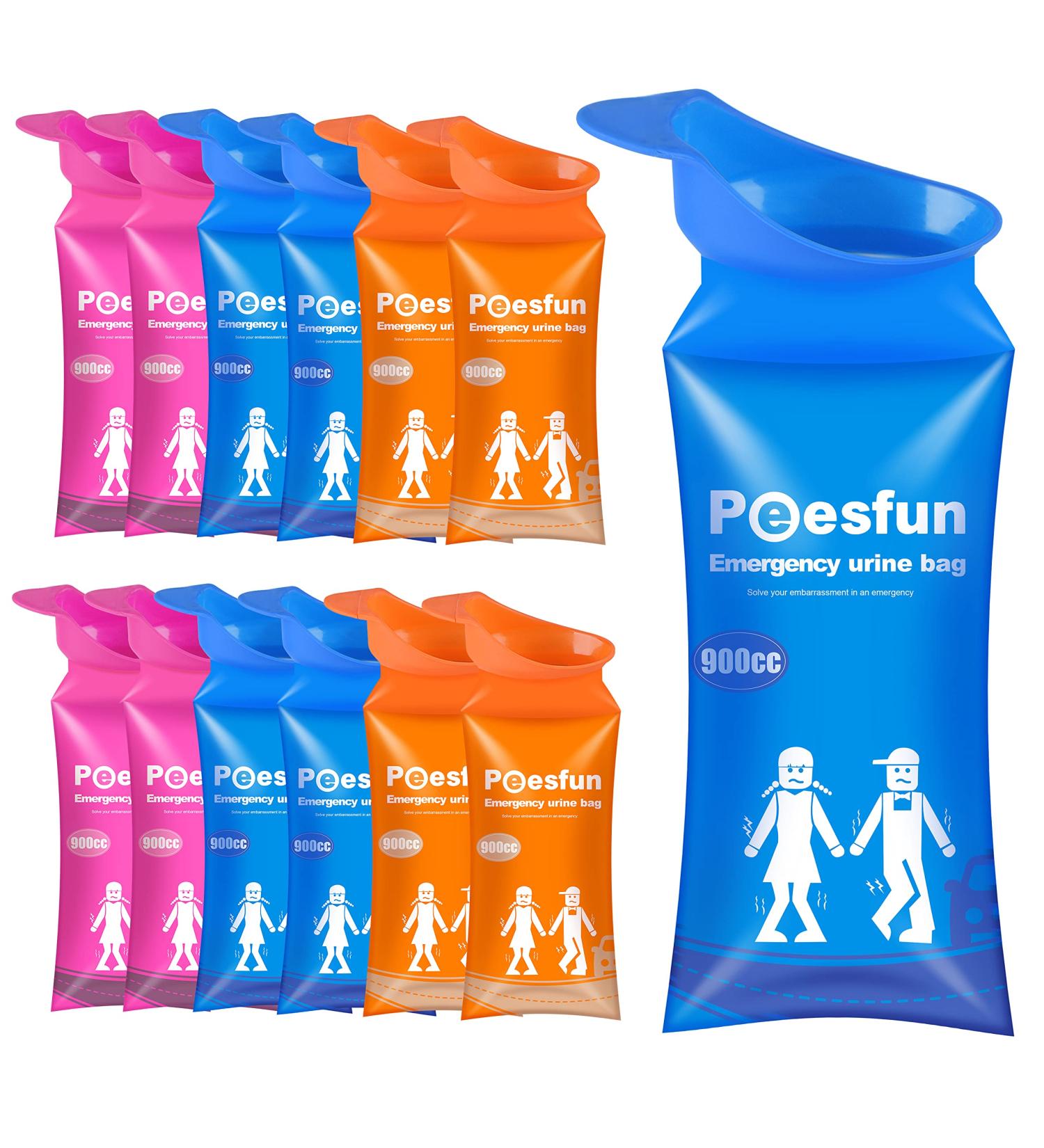 2023 Upgraded Peesfun Disposable Urinal Bag 900ML - 12 Pack | Portable Emergency Pee Bags for Men, Women, Children | Ideal for Travel, Outdoor Activities - Buy Online on GoSupps.com