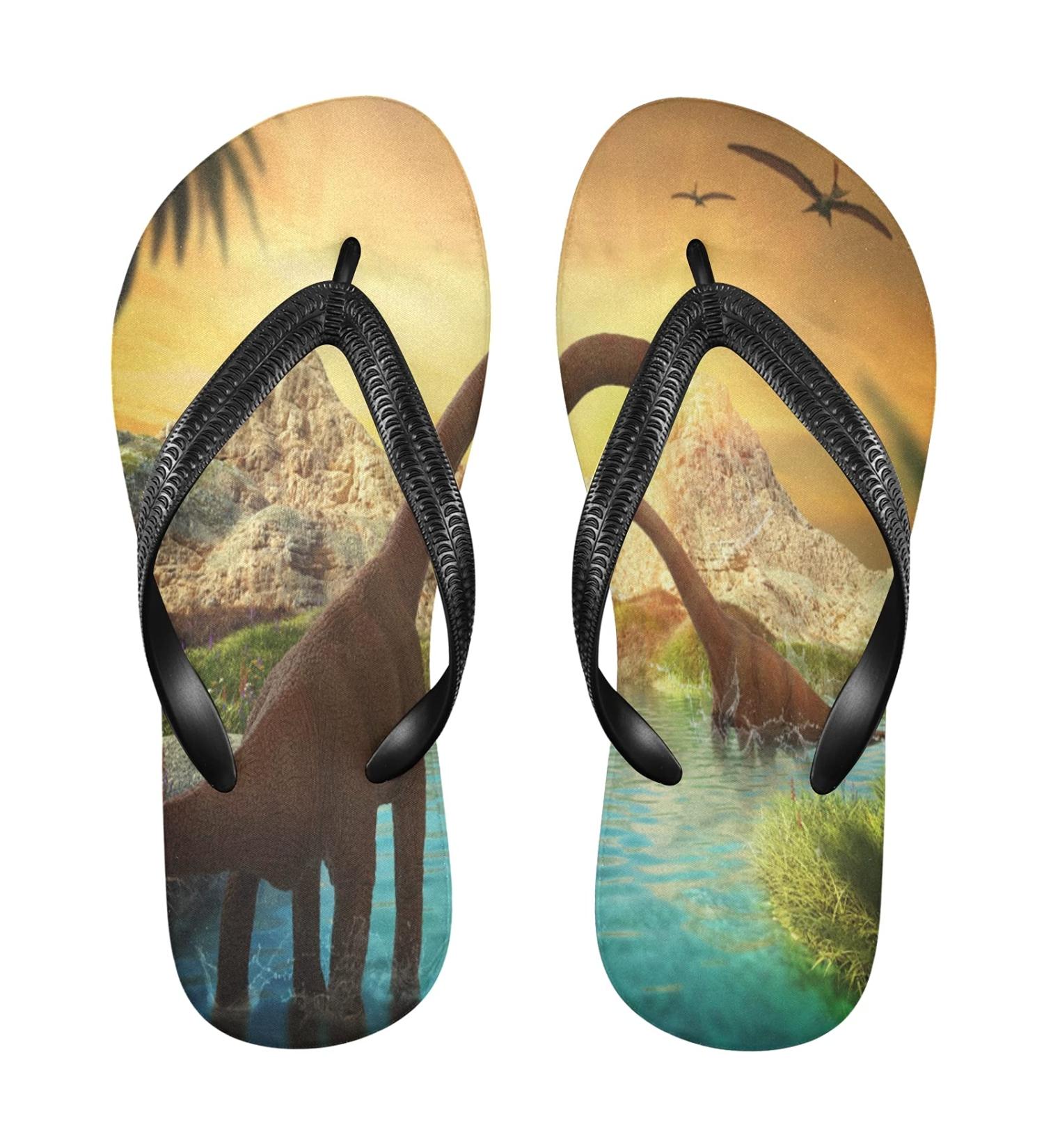 Shop Mnsruu African Animals & Dinosaurs Flip Flops for Men & Women | Colorful Slippers for Spa Travel & Home - Buy Online on GoSupps.com