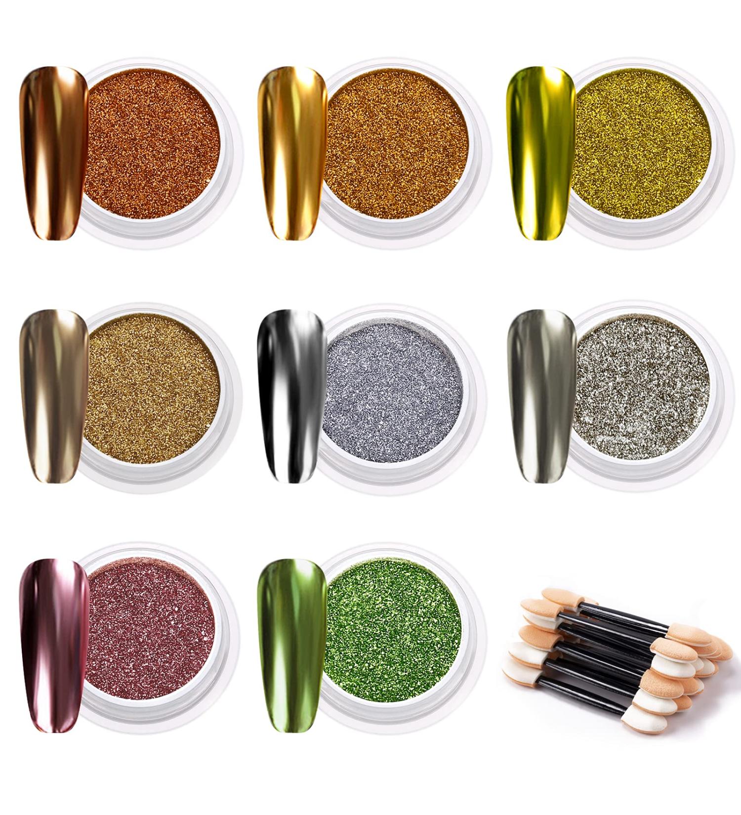 Melliex 8 Jar Chrome Powder Nails - Metallic Mirror Glitter Pigment for Stunning Nail Designs | Bright Colors & Magical Effects - Buy Online on GoSupps.com