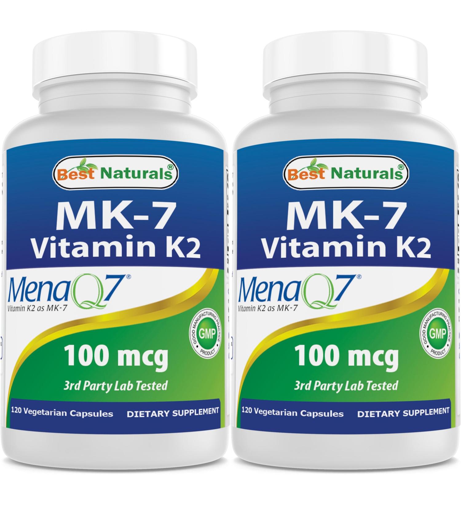Best Naturals MK-7 Vitamin K2 100 mcg 120 Vegetranian Capsules (Pack of 2). - Buy Online on GoSupps.com