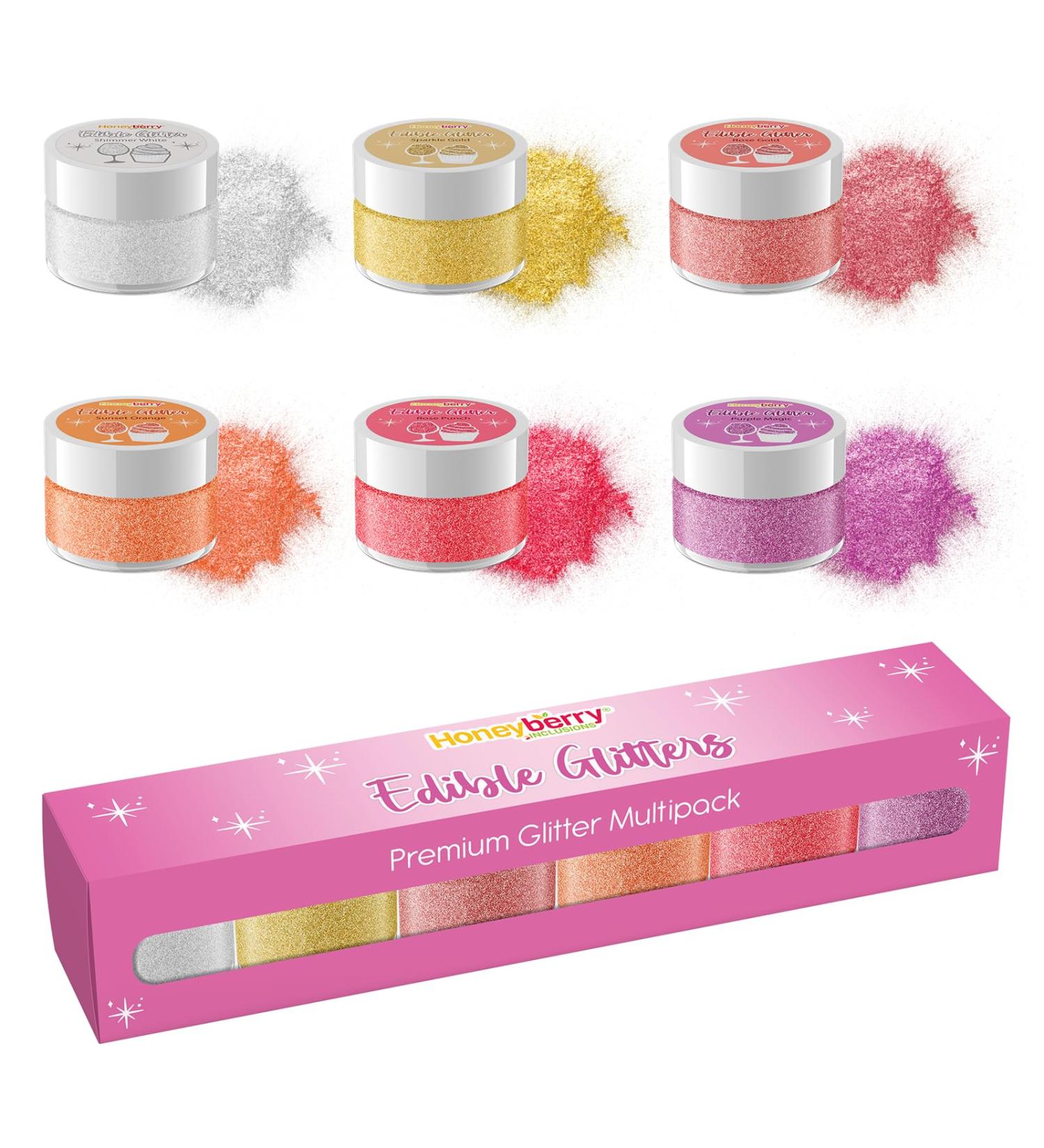 Edible Glitter Multipack (6 x 3g Jar) - Assorted Colours of Sparkling Glitter for Drinks Cocktails Desserts and Ice Cream Cake and Muffins Decoration - Food Grade Shimmering Dust Set (Glitter Warm) - Buy Online on GoSupps.com