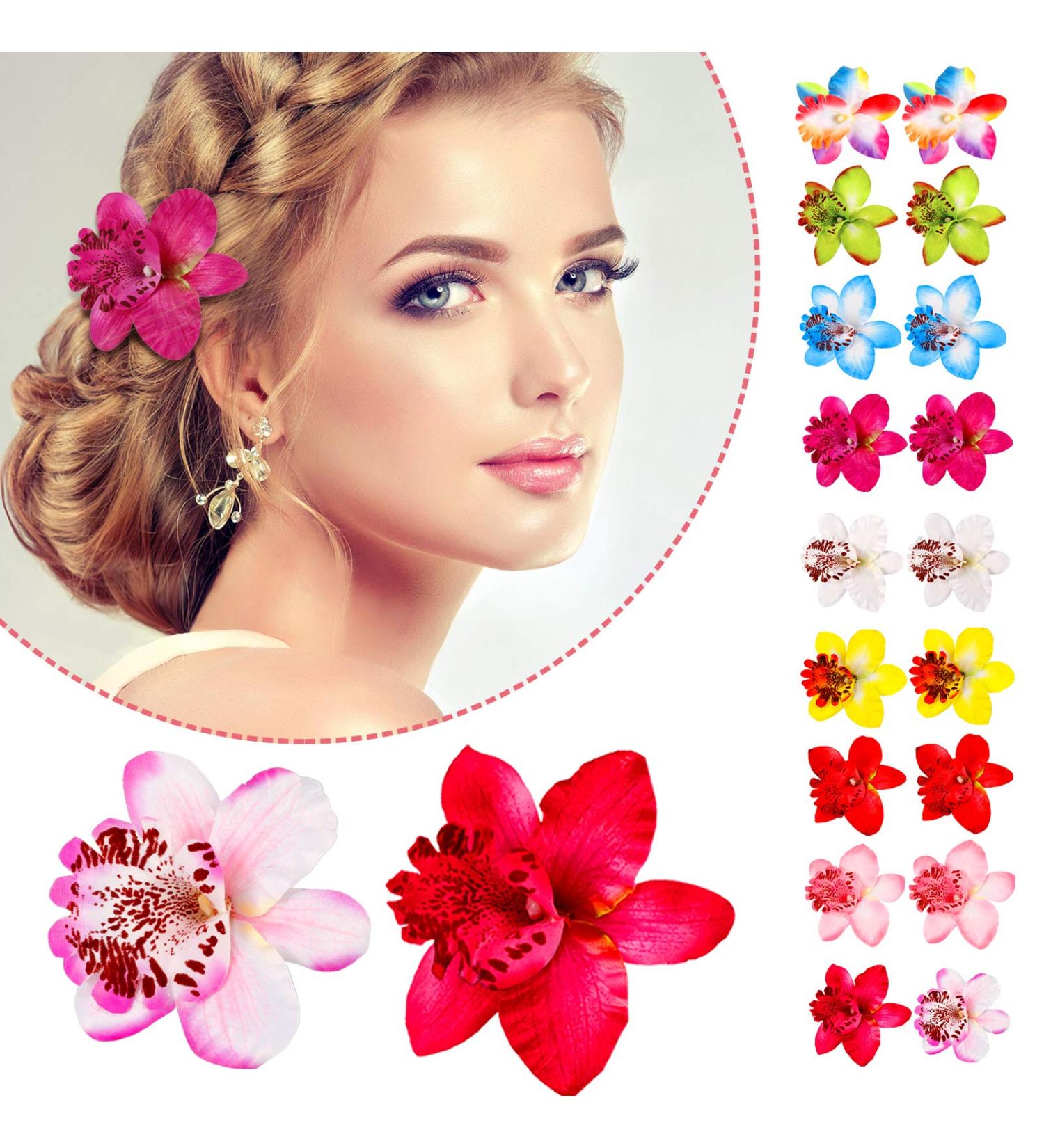Canlierr 20 Pcs Women Girls Bohemian Orchid Flower Hair Clips - Multicolor Big Double Orchid Flower Alligator Clips - Modern Stylish Hair Accessories (Pack of 20) - Buy Online on GoSupps.com