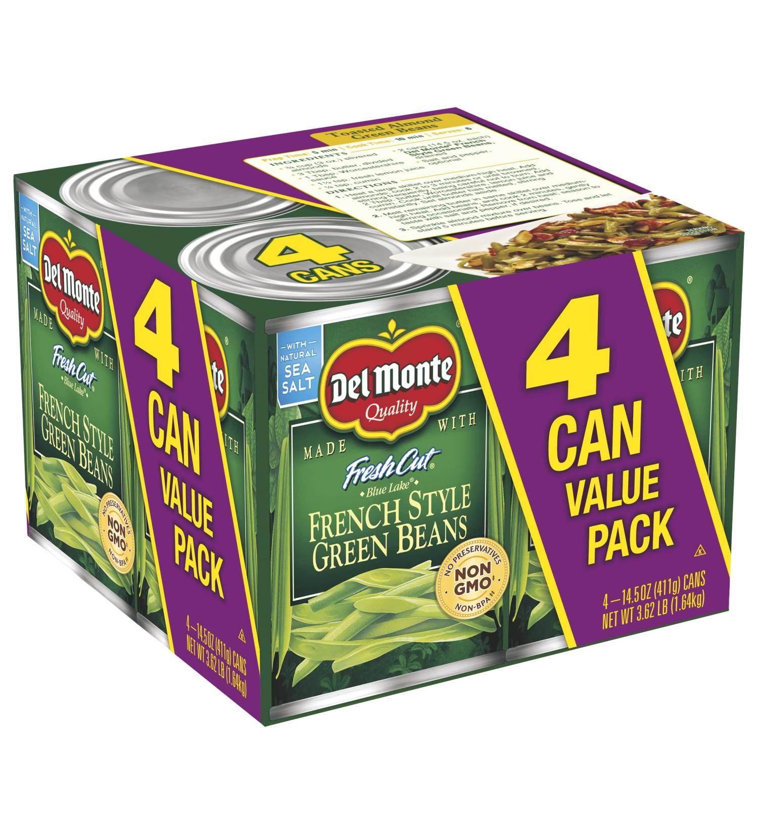Del Monte French Style Green Beans 14.5oz (Pack of 4) - Canned Fresh Cut Blue Lake Beans - Buy Online on GoSupps.com