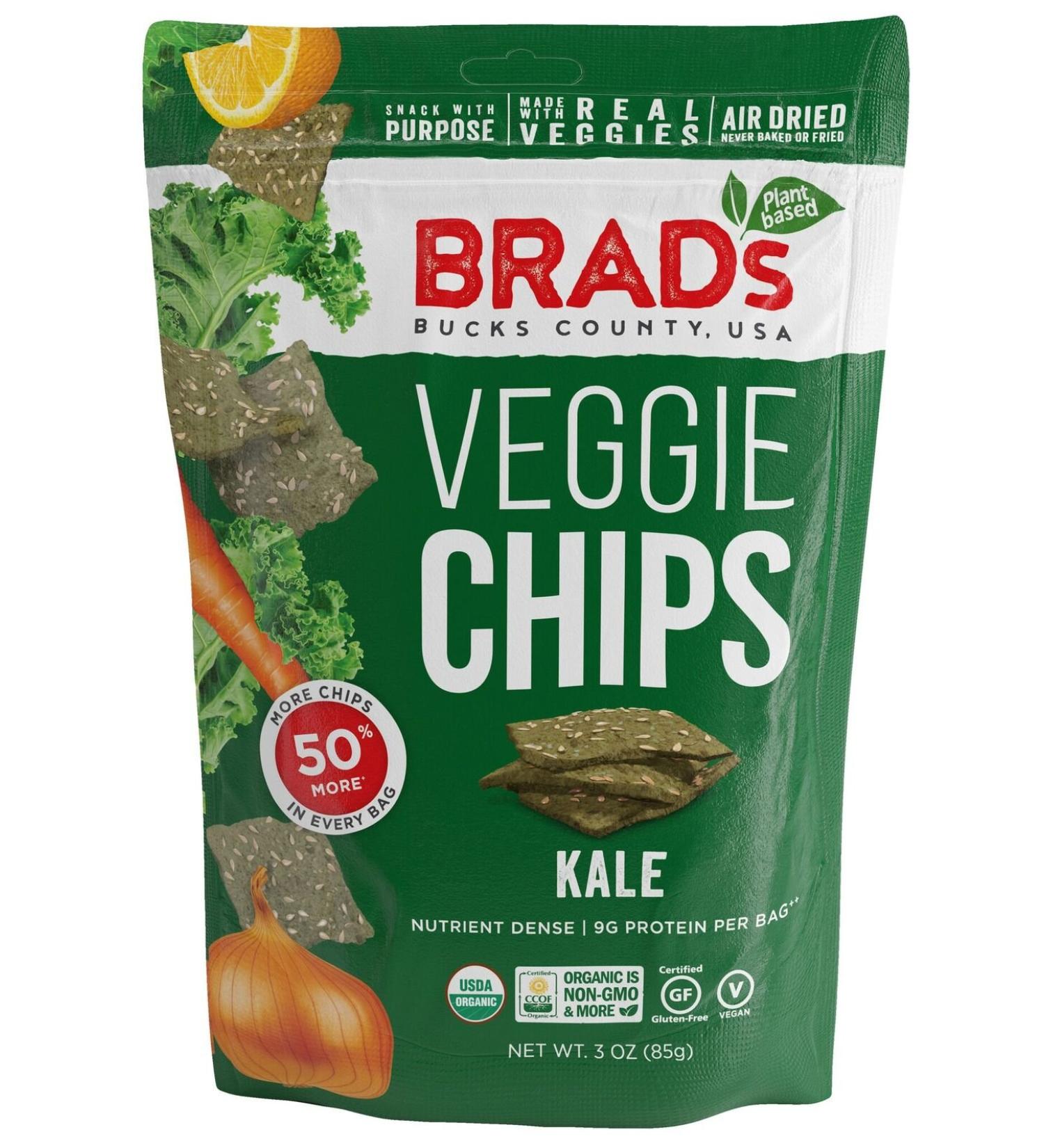 Brad's Organic Veggie Chips with Kale - 3 Bags, 9 Servings, 3 Ounce (Pack of 3) - Buy Online on GoSupps.com