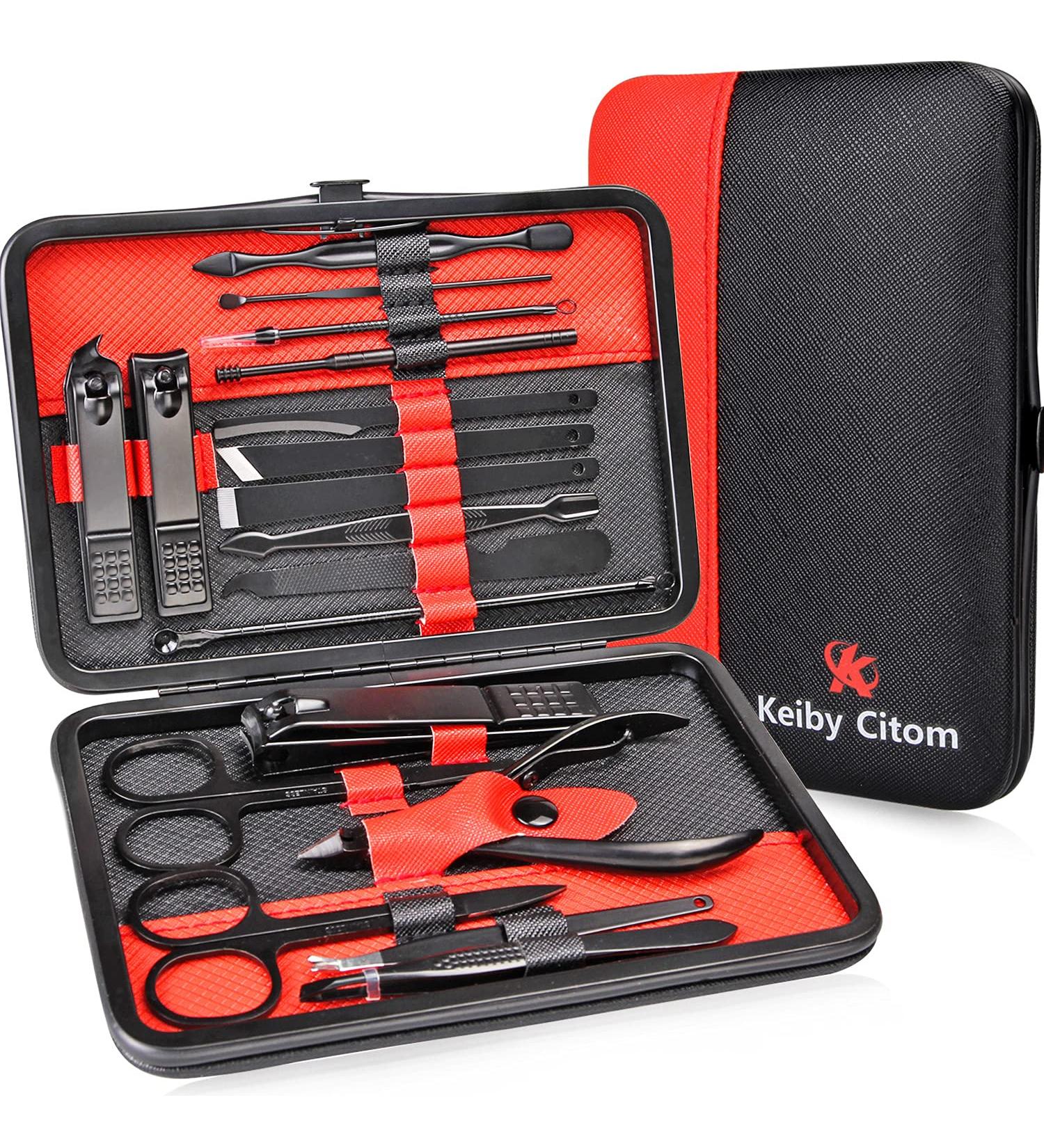 Manicure Set - 18-Piece Professional Nail & Pedicure Kit | Stainless Steel Tools with Leather Travel Bag (Black Red) - Ideal for International Shipping - Buy Online on GoSupps.com