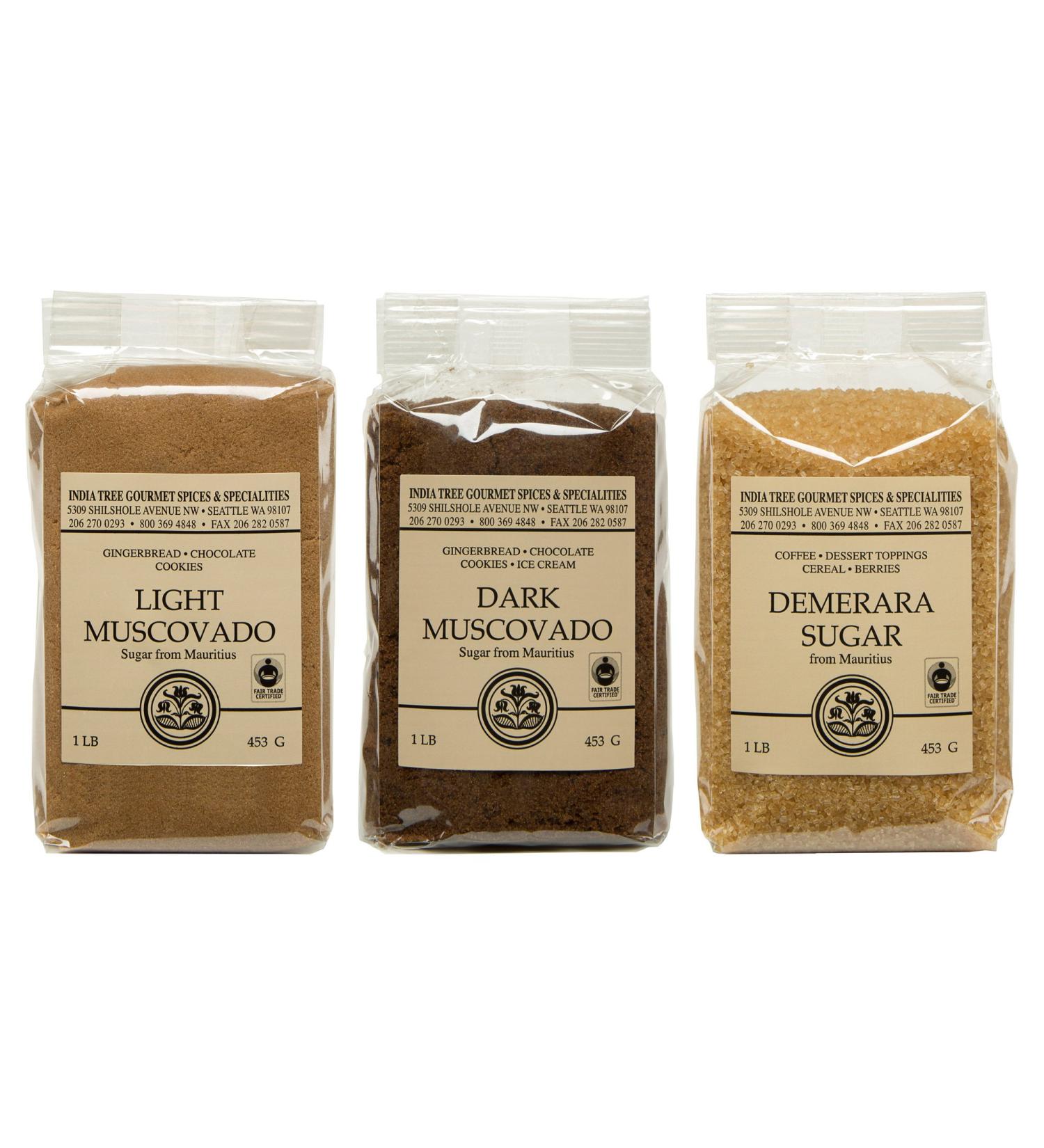 Mauritius Brown Sugar Bundle - Demerara, Dark Muscovado, Light Muscovado - 1lb Bags (3 Pack) - Buy Online on GoSupps.com