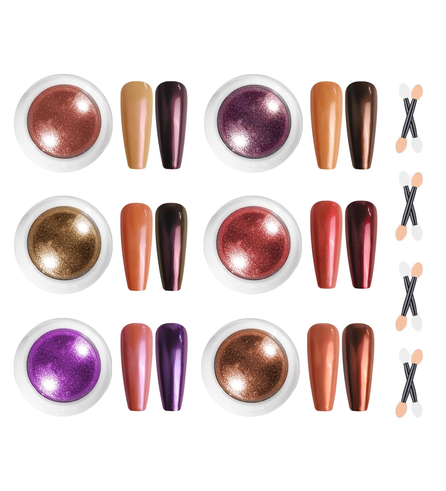 Mirror Chrome Nail Powder Set - 6 Metallic Rose Gold Shades with Sponge Sticks for Nail Art - 1g/Jar G-Orange - Buy Online on GoSupps.com