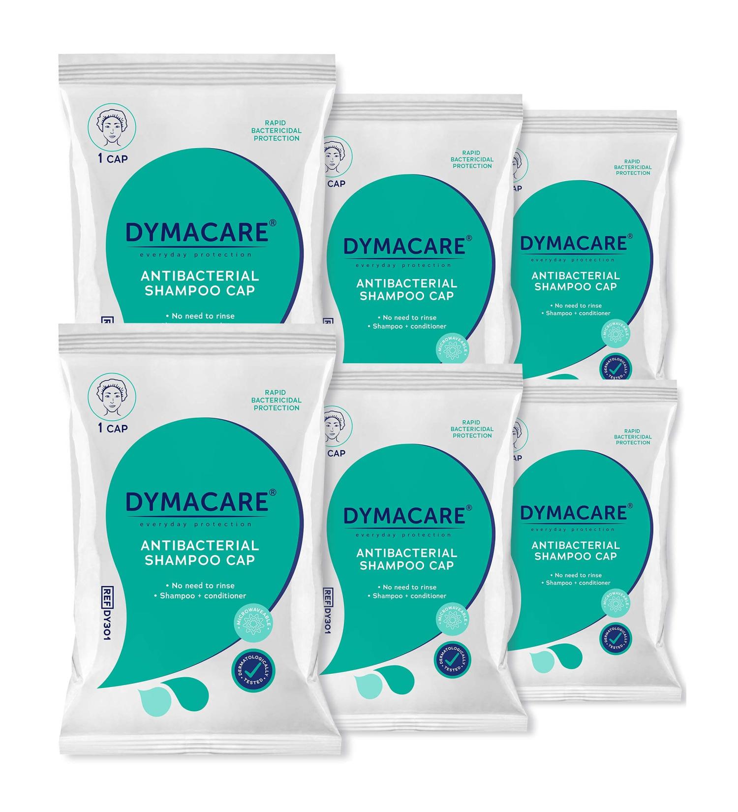 DYMACARE Antibacterial No Rinse Shampoo Cap - 6 Pack | PH Balanced Waterless Hair Wash for Shampooing and Conditioning On-the-Go - Buy Online on GoSupps.com