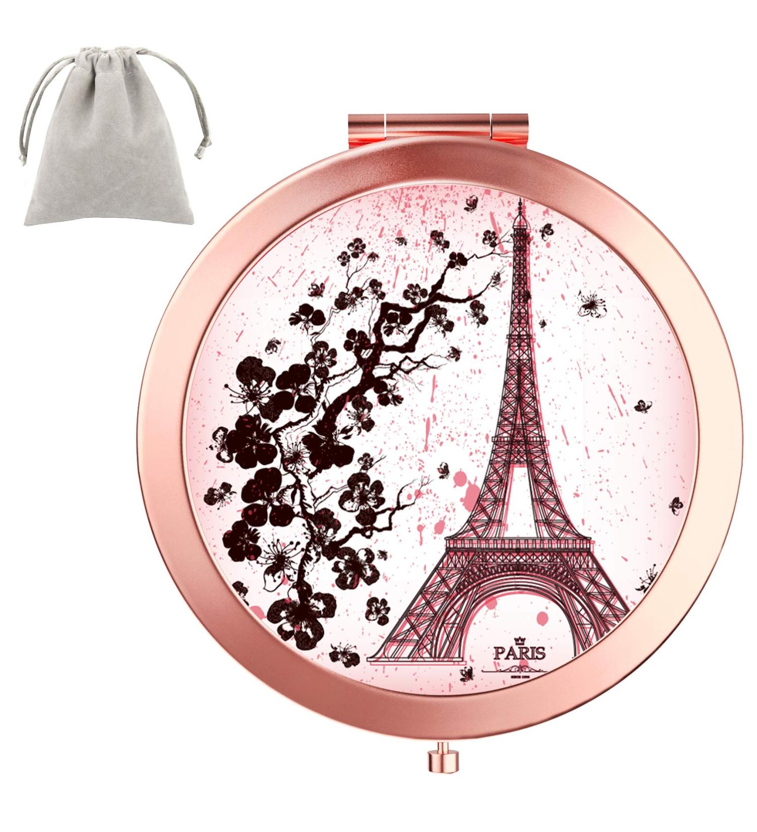 Dynippy Round Rose Gold Compact Mirror - Double-Sided Magnification for Woman, Mother, Kids - Portable Hand Mirror - Great Gift (Eiffel Tower) - Buy Online on GoSupps.com