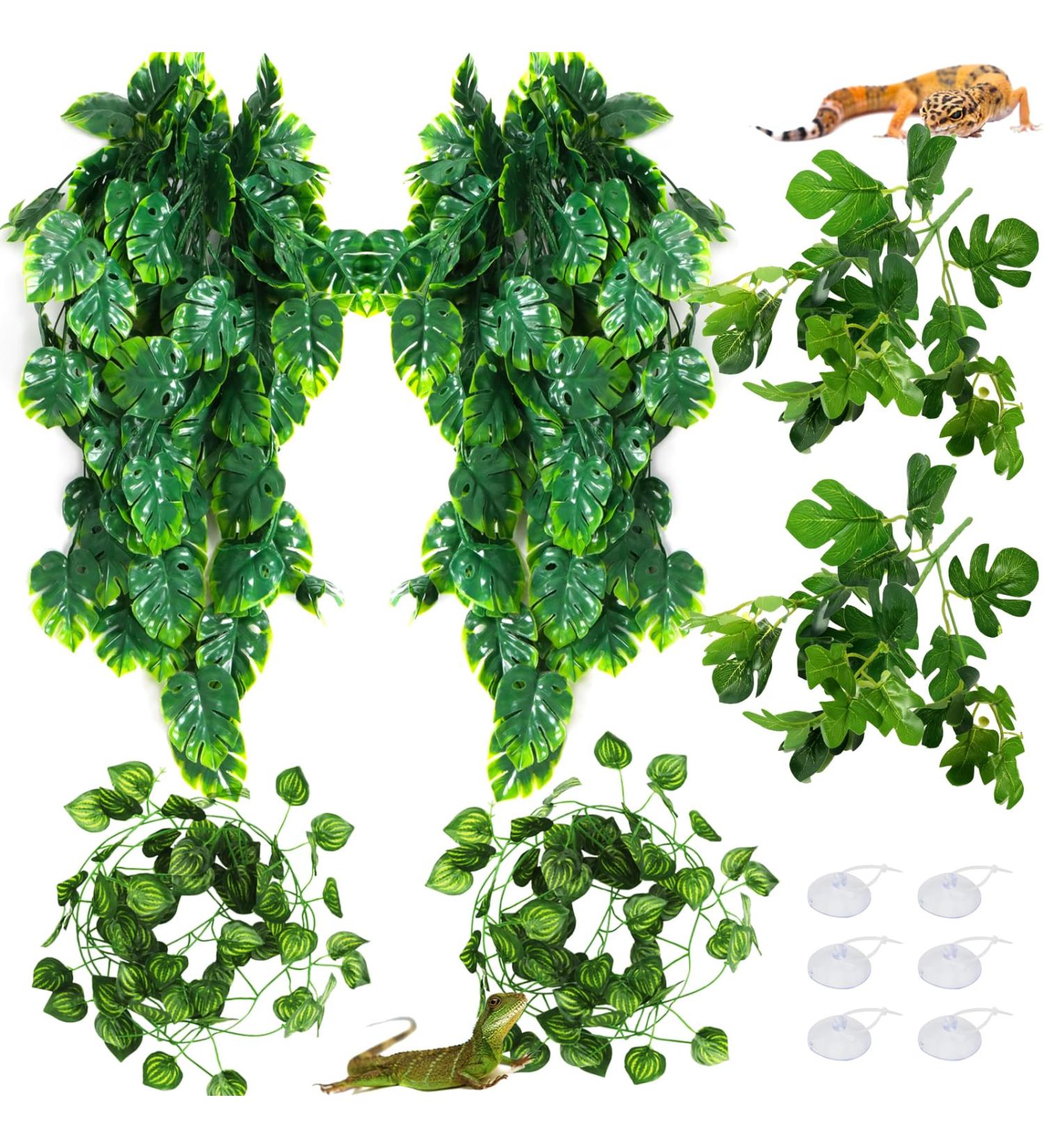 Quozio Monstera Hanging Plant - Artificial Tropical Leaves for Reptiles Terrariums & Home Decor - Ideal Wedding & Garden Wall Decoration - Buy Online on GoSupps.com