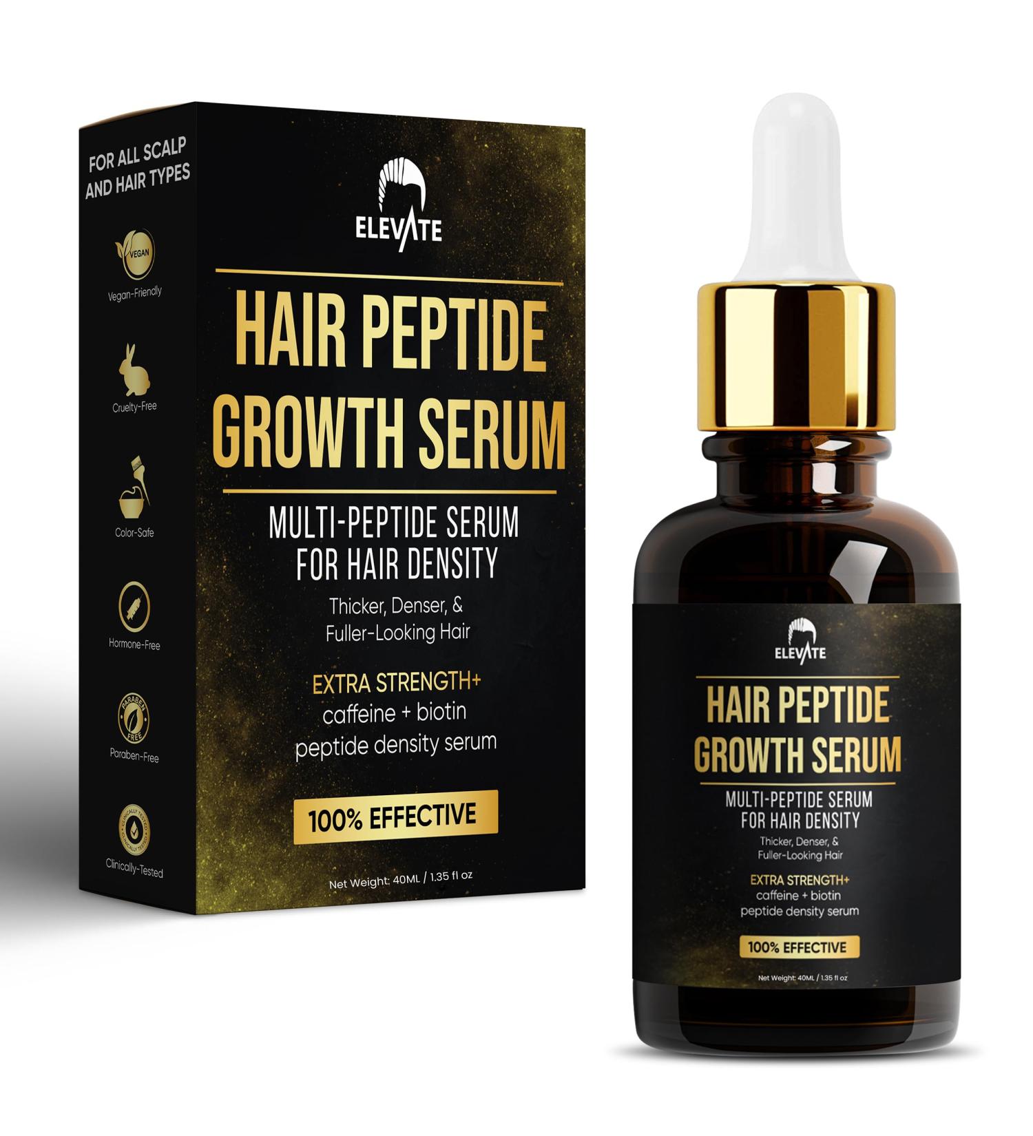 Elevate Multi-Peptide Hair Growth Serum - Caffeine & Biotin for Thicker Longer Hair | Vegan Hair Loss Treatment - Buy Online on GoSupps.com