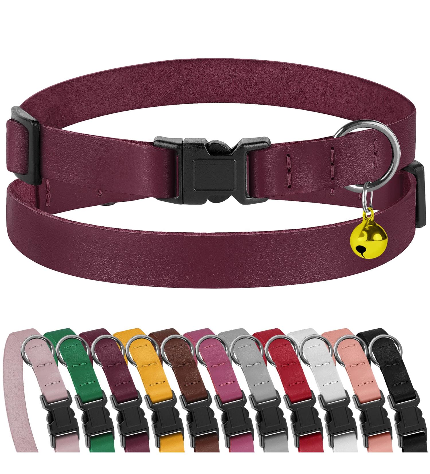Murom Leather Cat Collar | Breakaway & Adjustable | For Cats & Kittens | Black, Pink, Green, Brown, Yellow, Red, White, Marsala - Buy Online on GoSupps.com