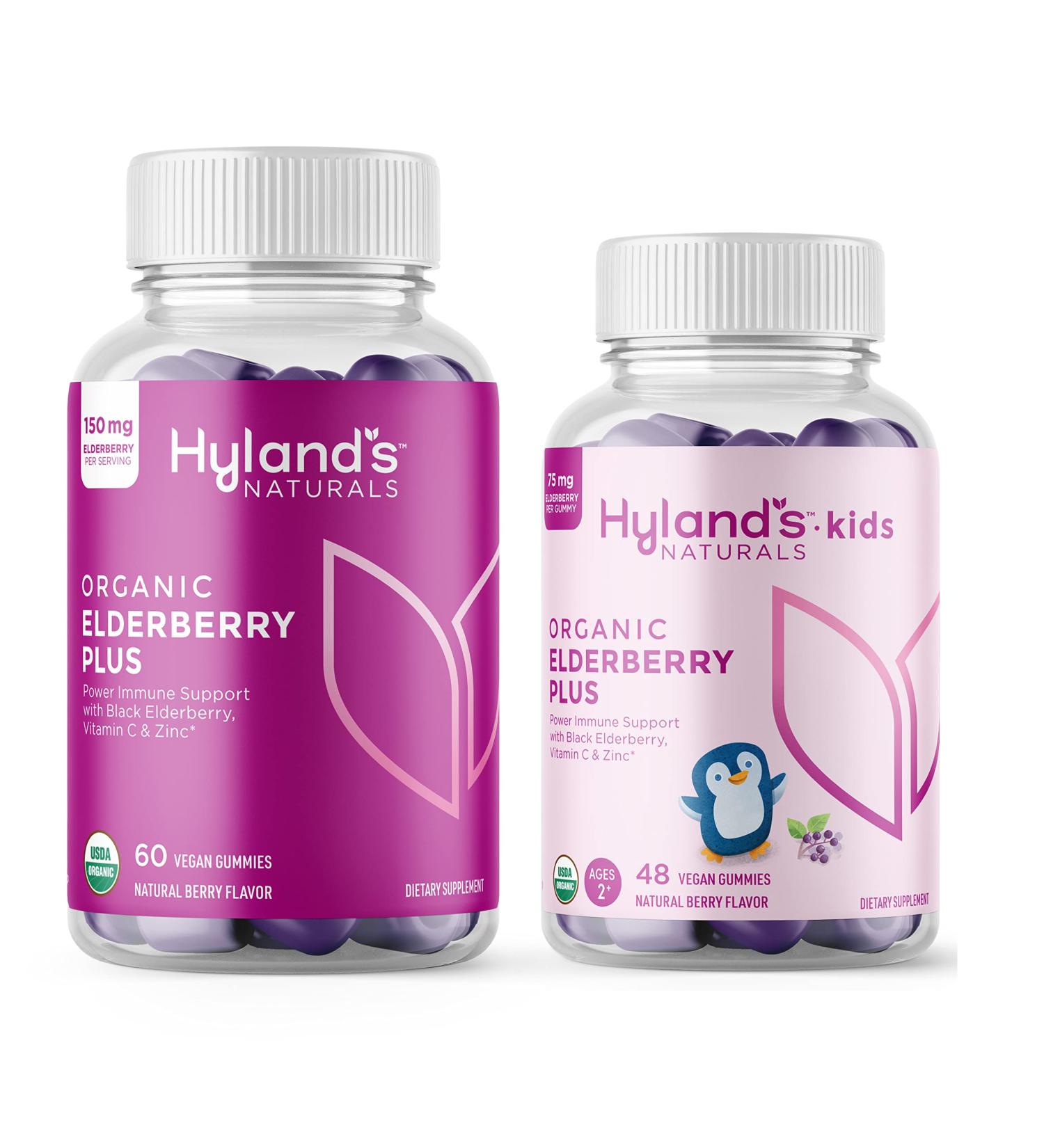 HYLAND'S Naturals Adult & Kids Organic Elderberry Plus Gummies Organic Black Elderberry with ZINC & Vitamin C Immune Support for Adults &Children 60 Vegan Adult Gummies + 48 Vegan Kids Gummies - Buy Online on GoSupps.com