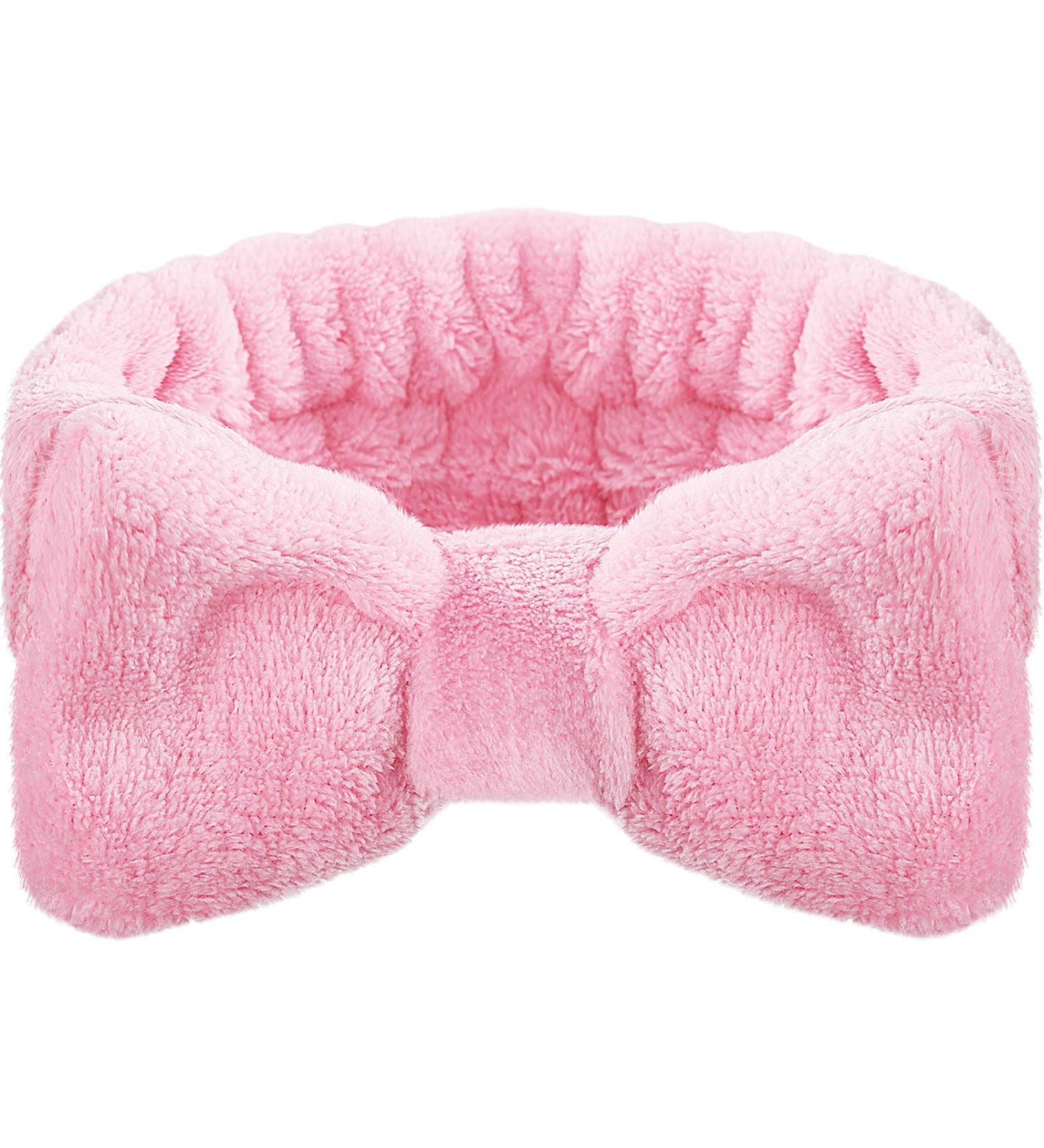 Spa Headband Bowknot Hair Bands Makeup Headbands Coral Fleece Hair Bands Elastic Bath Shower Head Wraps for Women Girls Washing Face Shower Sports Beauty Skincare Light Pink - Buy Online on GoSupps.com