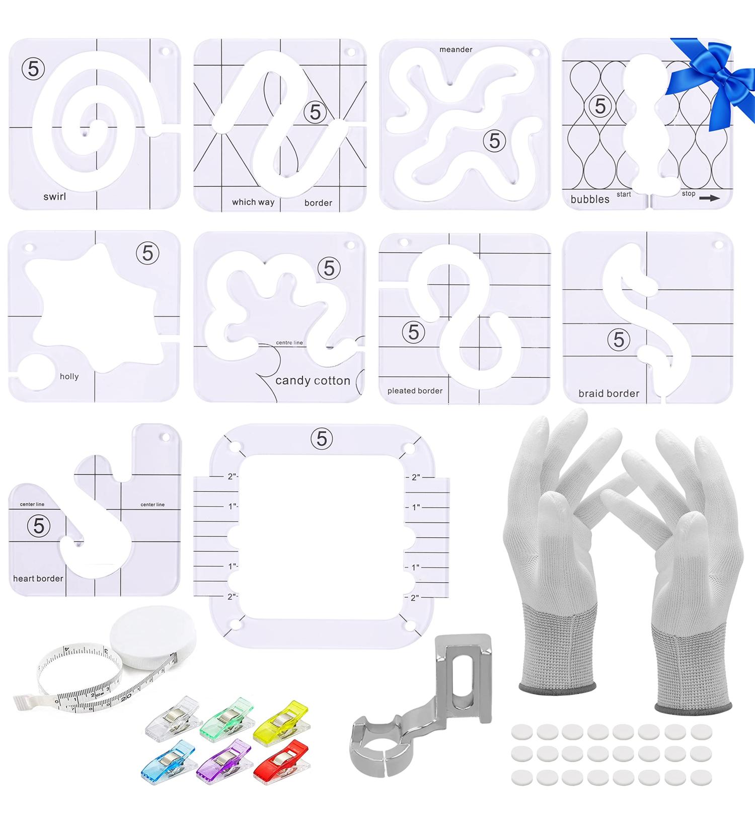 16 Pcs Quilting Template Set + Free E-Book | Free Motion Quilting Template | Tape Measure & Clips | Quilting Gift Set for Quilters - Buy Online on GoSupps.com