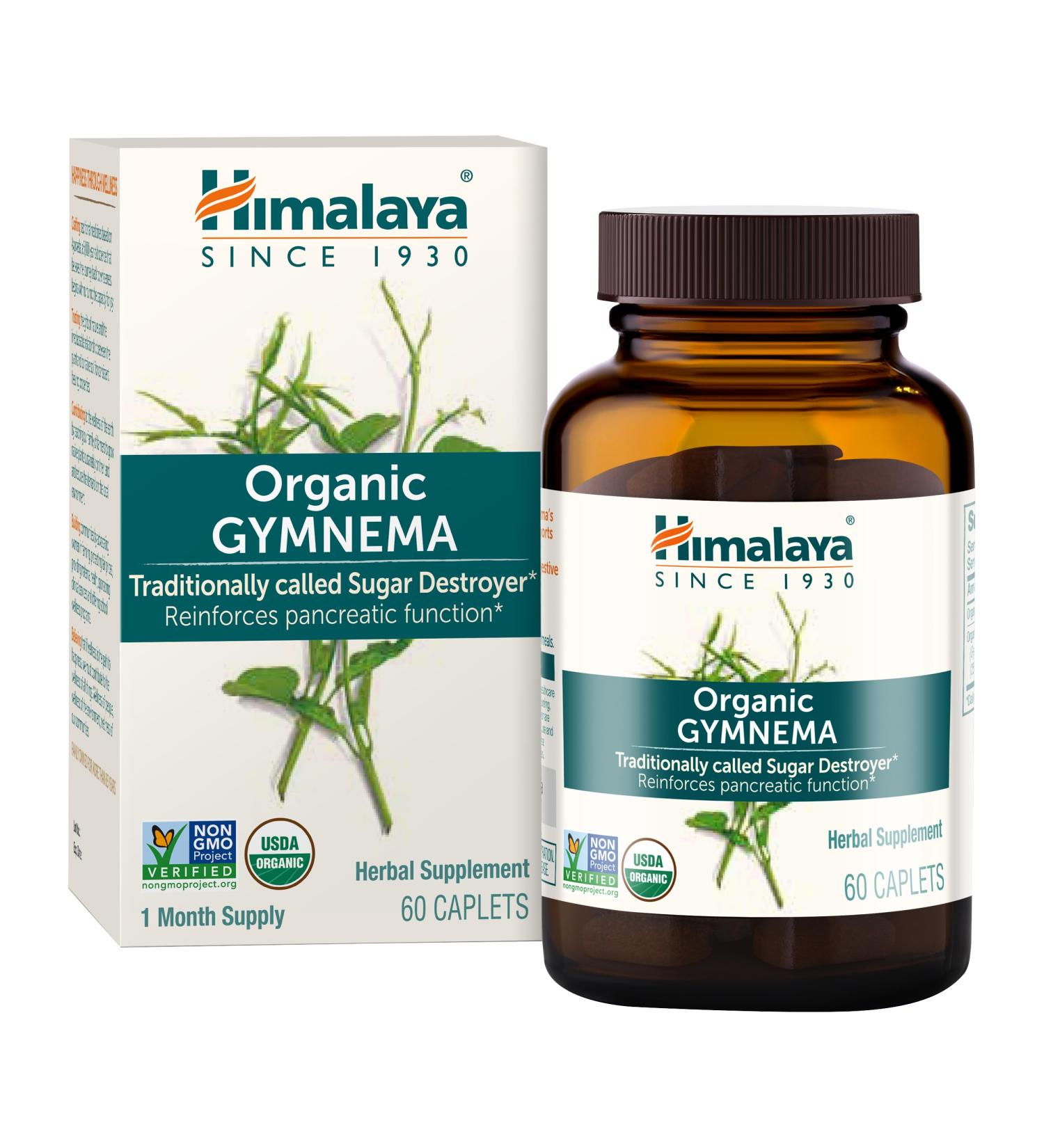 Himalaya Organic Gymnema Sylvestre Herbal Glucose Metabolism Support - USDA Organic Non-GMO Vegan Gluten Free Additive Free 700 mg 60 Caplets 60 Count (Pack of 1) - Buy Online on GoSupps.com