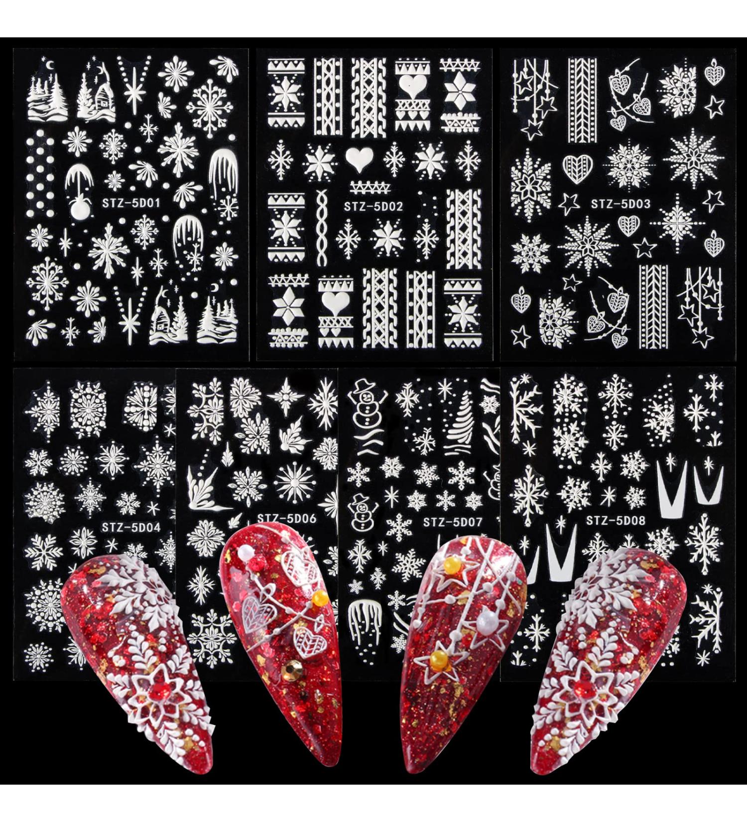 5D Christmas Nail Art Stickers Decals Self Adhesive Christmas Nail Stickers White Snowflake Christmas Nail Decorations for Women Girls - Buy Online on GoSupps.com