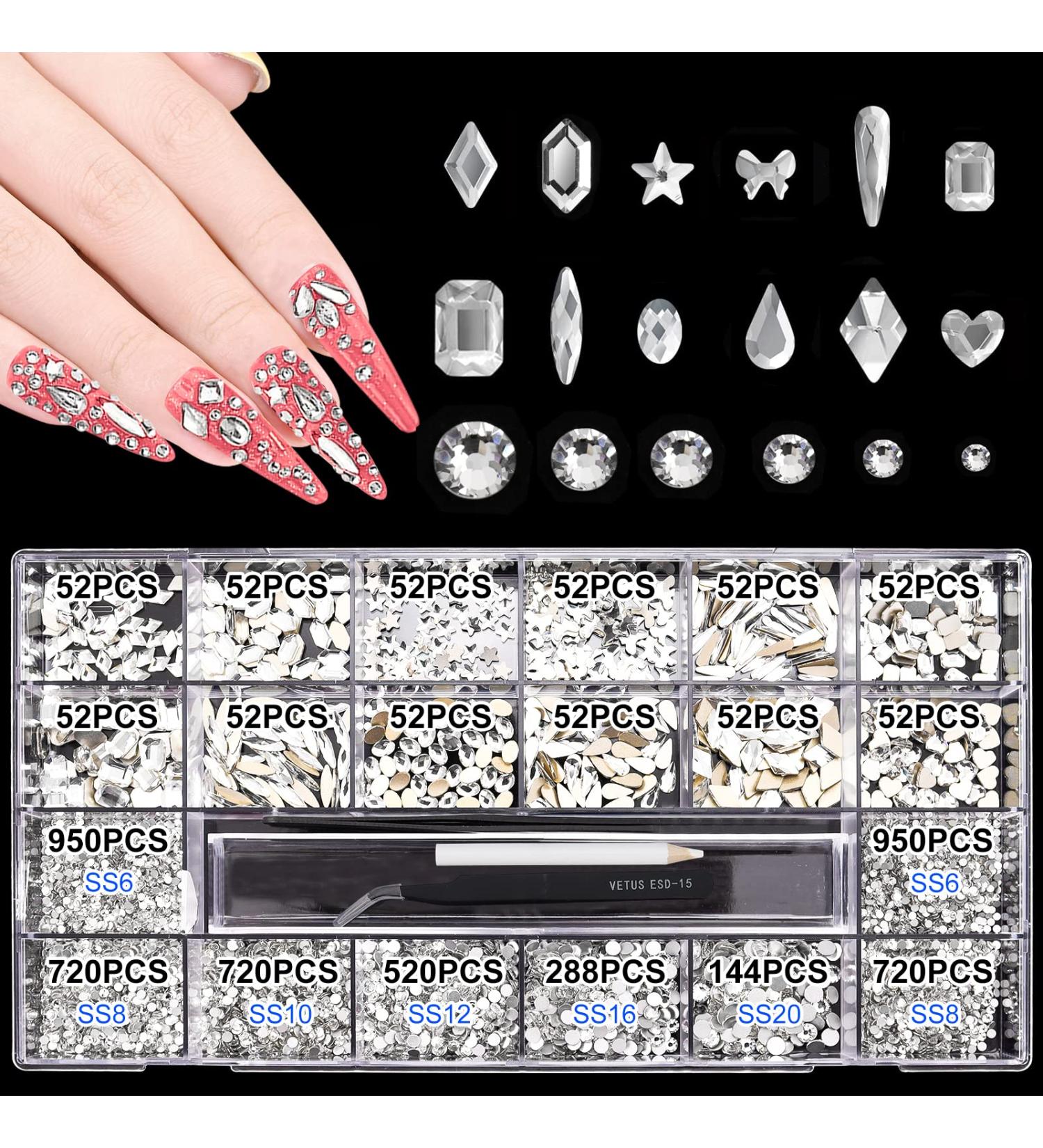 5636Pcs White Crystal Nail Rhinestones Set - Multi-Shape 3D Diamond Glass Crystals for Nail Art, DIY Crafts, Phones, Clothes, Jewelry & Bag Decoration - Professional Drill Pen & Tweezers Included - Buy Online on GoSupps.com