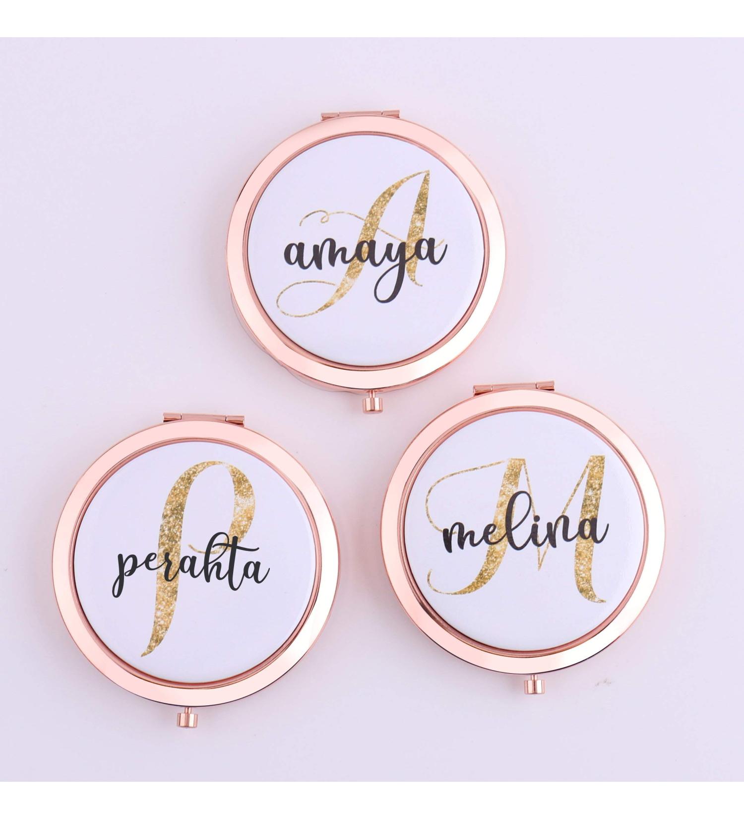 Personalized Name & Initial Compact Mirror - Travel Vanity Mirror - Bridesmaid Proposal Gift - Rose Gold - Buy Online on GoSupps.com