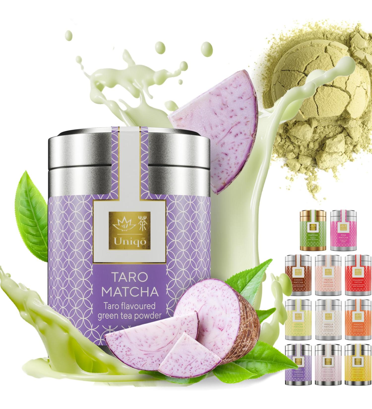 Buy Tea Uniqo Taro Matcha Powder - Authentic Matcha Latte Powder for Bubble Tea | No Artificial Dyes in Elegant Can - Buy Online on GoSupps.com