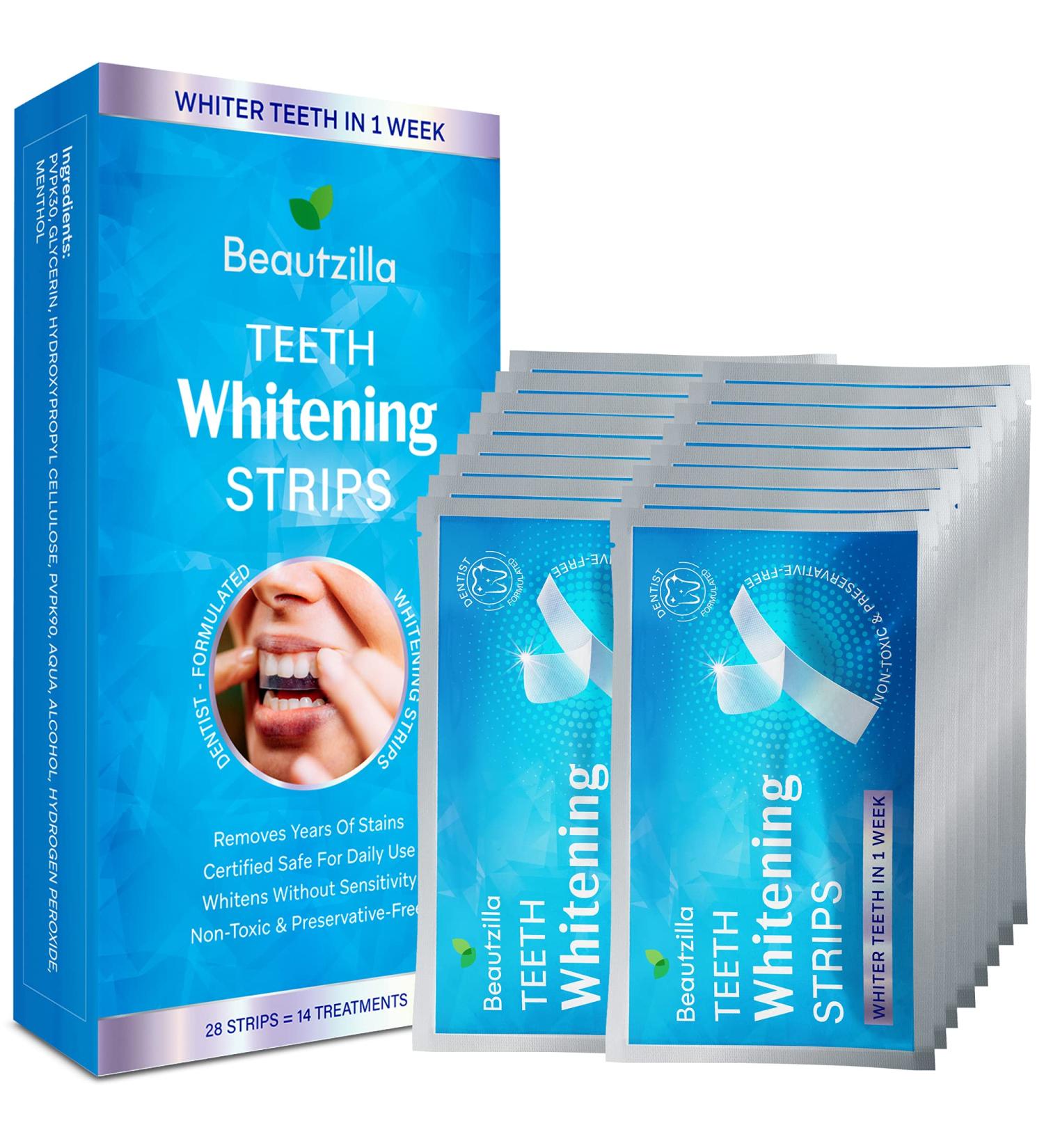 Beautzilla Teeth Whitening Strips | 30-Minute Safe Formula for Sensitive Teeth | Professional Whitening Kit (28 Count) - Buy Online on GoSupps.com