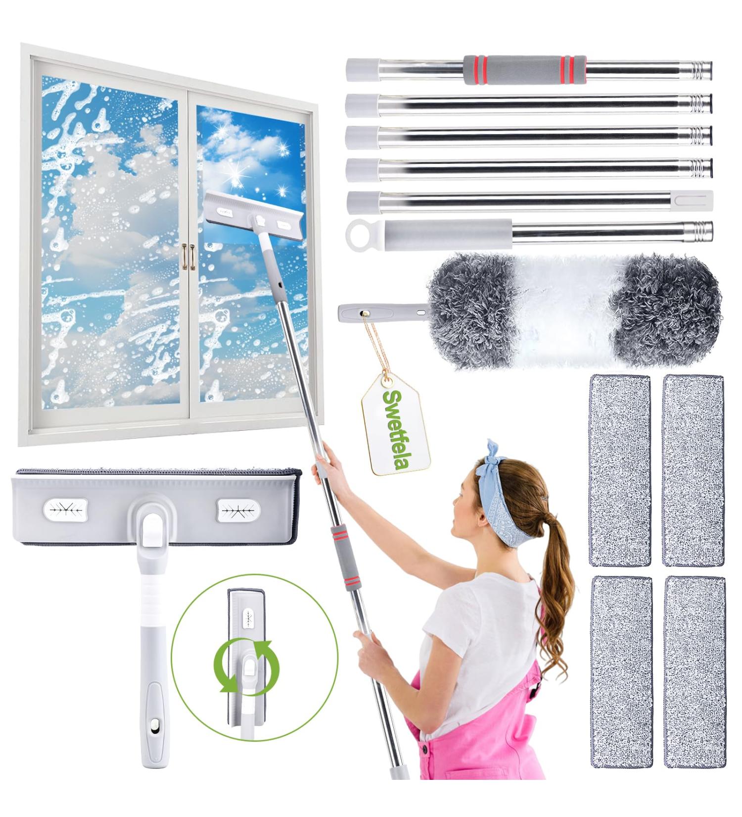 4-In-1 Window Cleaning Kit | 360 Rotation, Telescopic Pole, 4 Window Wipes & Duster | Indoor & Outdoor Use - Buy Online on GoSupps.com