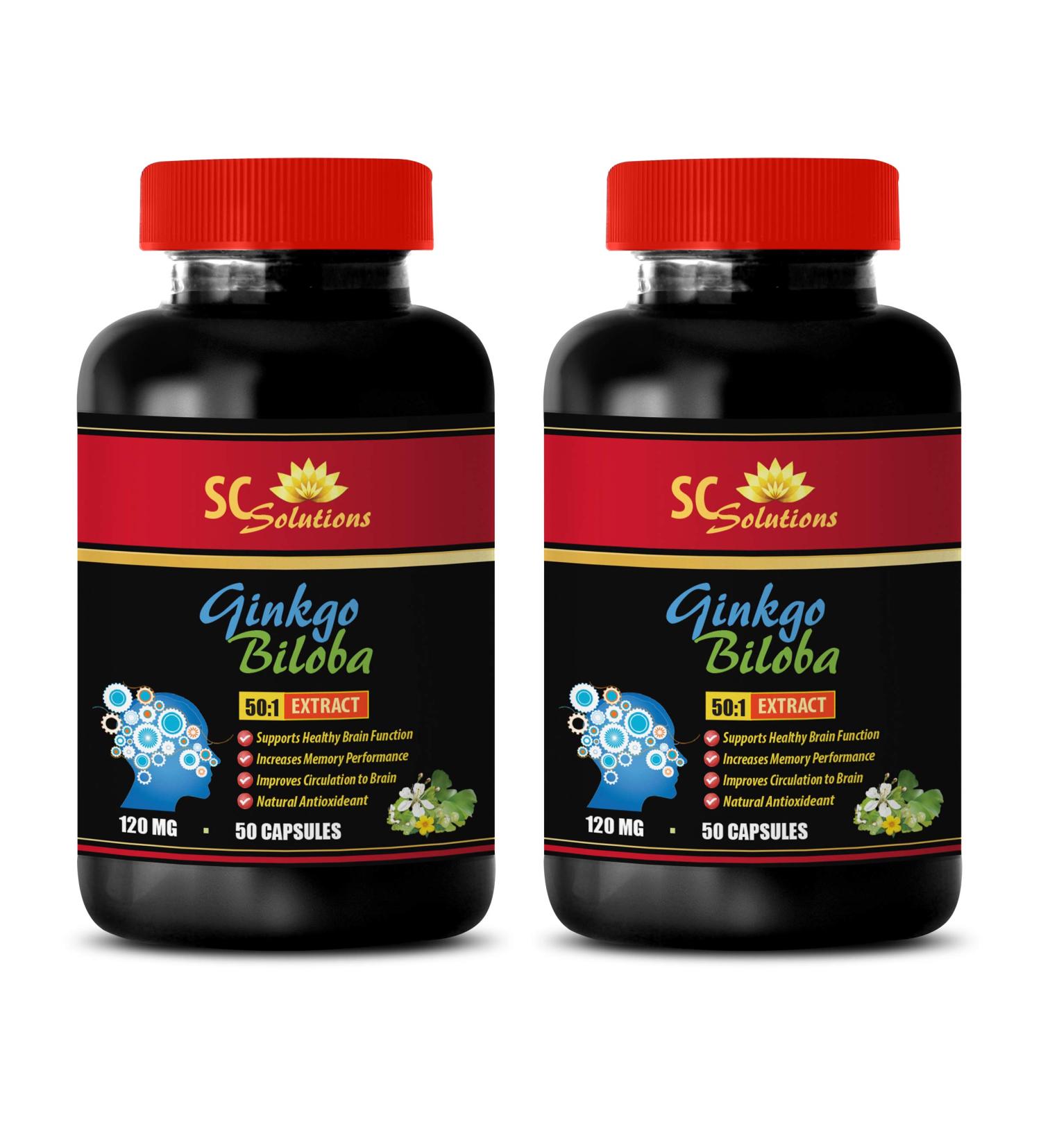 Brain Booster Memory - Ginkgo BILOBA 50:1 Extract 120MG - Wellness Formula Vitamins - 2 Bottles (100 Capsules) - Buy Online on GoSupps.com