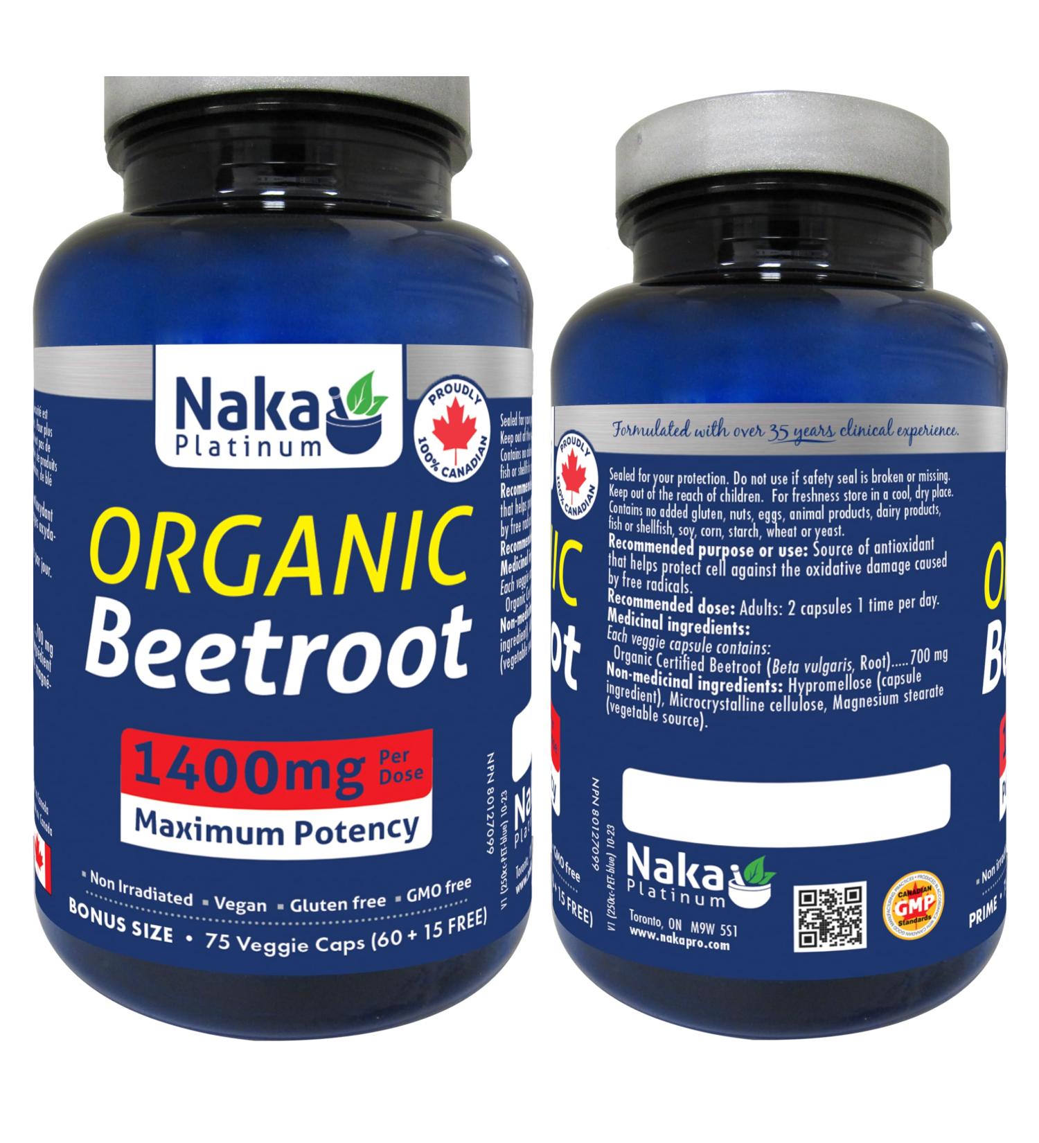 Naka Organic Beetroot 1400mg per dose Maximum Potency Made in Canada (75 vcaps) 75 count (Pack of 1) - Buy Online on GoSupps.com