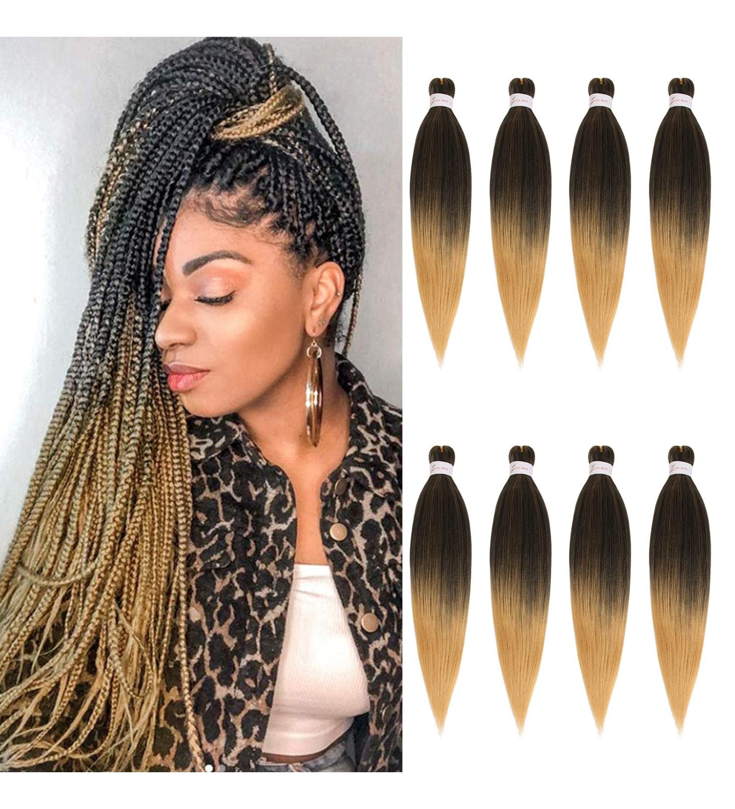Xtrend 16 Inch EZ Braids 8Packs Pre-Stretched Easy Braiding Hair Extensions for Box Braids Hair Ombre Blonde Hot Water Setting Synthetic Fiber Hair Extensions T27# 16 Inch (Pack of 8) T27# - Buy Online on GoSupps.com