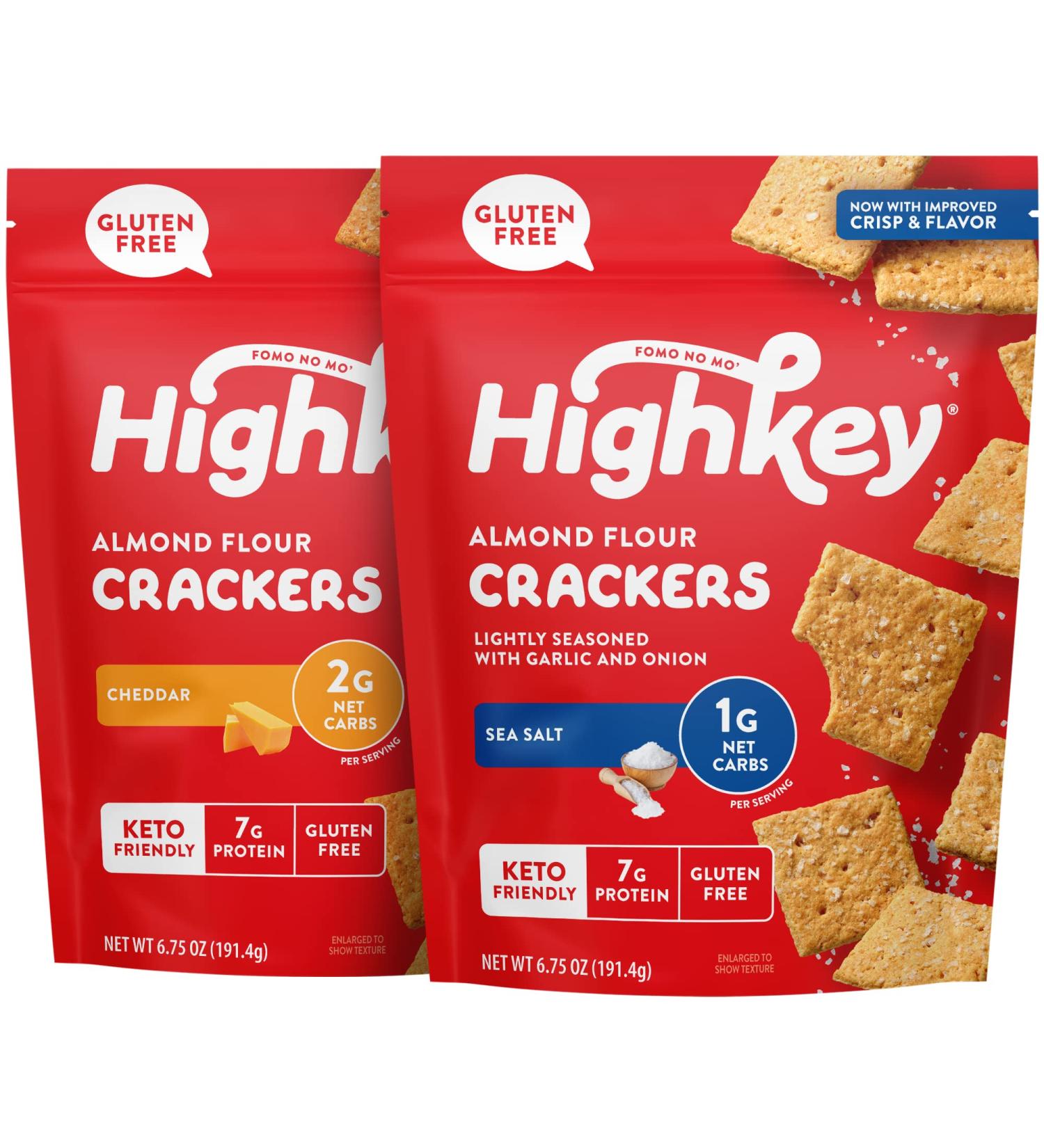 HighKey Cheddar Cheese & Sea Salt Almond Flour Crackers - Gluten Free Keto Snacks with Low Carb & Sugar Free Protein Crisps - Healthy Diet & Diabetic Friendly - Buy Online on GoSupps.com
