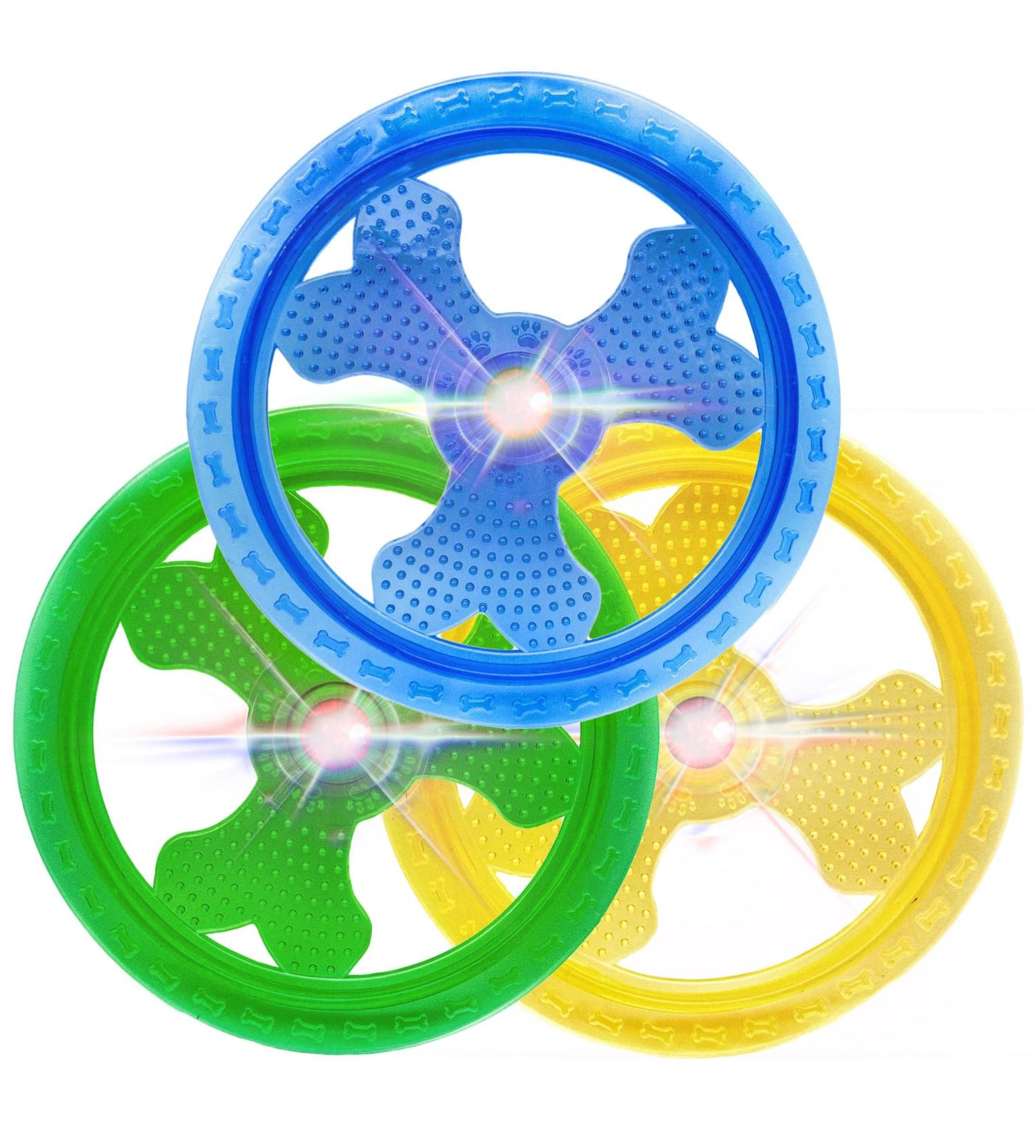 2 x LIGHT UP Flying Discs Flashing Waterproof Outdoor Dog Toys Rubber Pool Floating Dog Toys for Pet Training Outside Night Play Interactive Dog Toys for Boredom (Assorted (Pack of 2) Knobbly) Assorted (Pack of 2) Knobbly - Buy Online on GoSupps.com