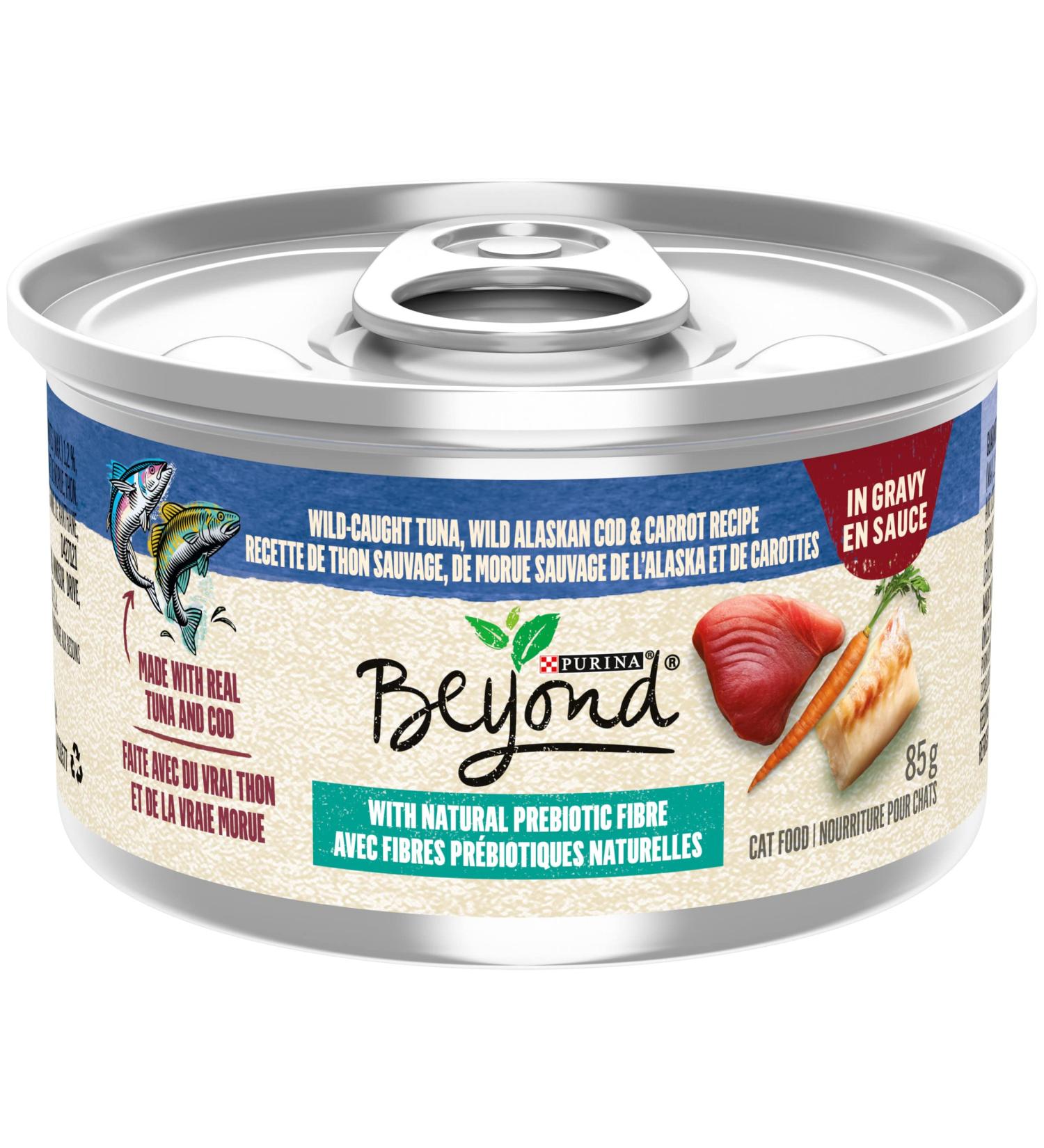Beyond Wet Cat Food Wild Caught Tuna Wild Alaskan Cod & Carrot in Gravy - 85 g Can (12 Pack) - Buy Online on GoSupps.com