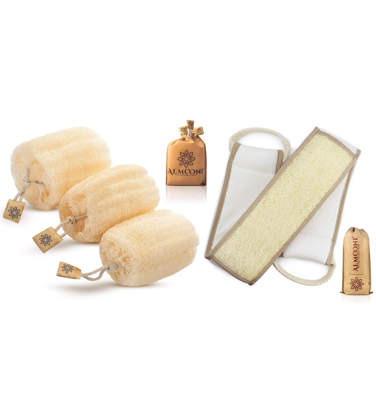 Premium Natural Egyptian Loofah Sponge and Back Scrubber Bundle - Exfoliating Shower Body Scrubbers for Radiant Skin - Buy Online on GoSupps.com