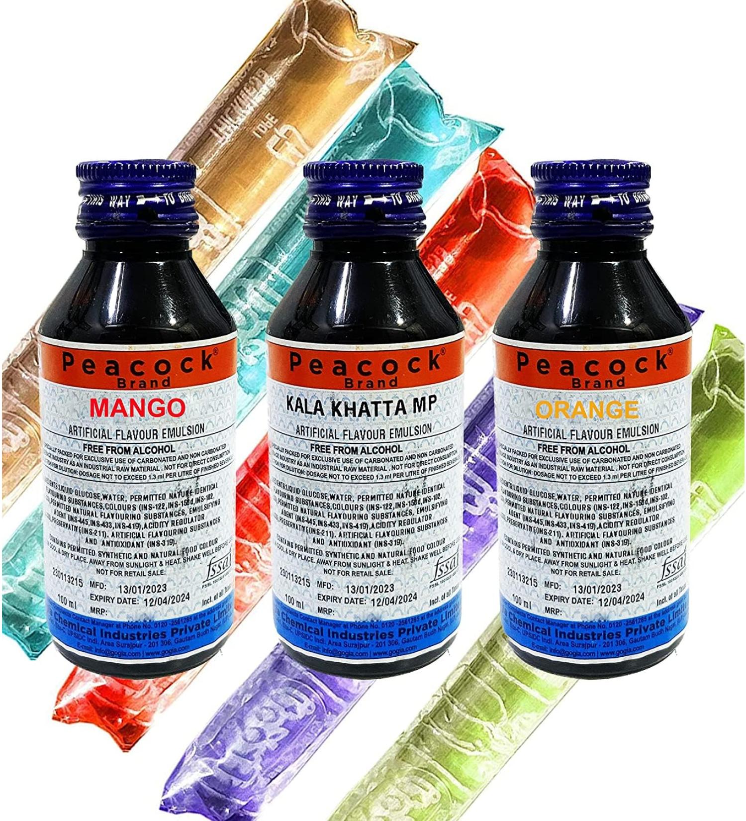 Pepcee Pepsi Making Flavour Combo of Mango Orange Kala Khatta Flavour Essence 100 ML Each Essence Making pepsi chuski and Ice Creams Liquid Food Essence (Pack of 3) - Buy Online on GoSupps.com