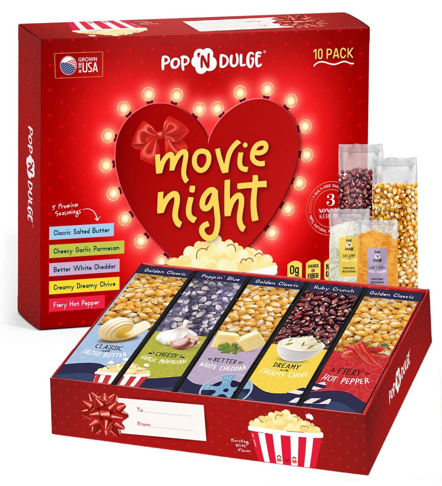 Movie Night Gift Basket for Her: 10-Piece Gourmet Popcorn Set with Kernels, Seasonings - Perfect Gift Idea for Valentines, Anniversary, Mother, Wife - Buy Online on GoSupps.com