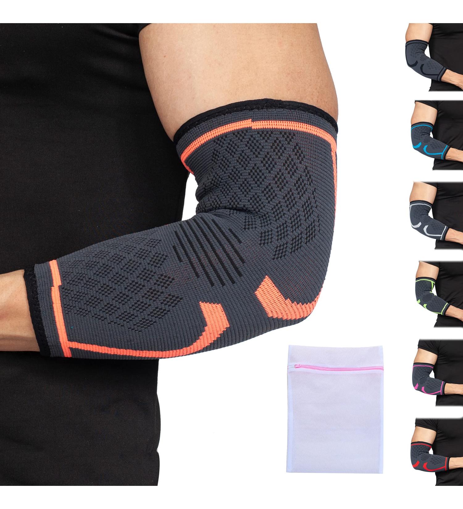 360 RELIEF Compression Elbow Brace Sleeve for Men and Women - Large Orange | Joint Pain Relief Support for Tennis, Golf, Weightlifting | Includes Mesh Laundry Bag | Orange - Buy Online on GoSupps.com