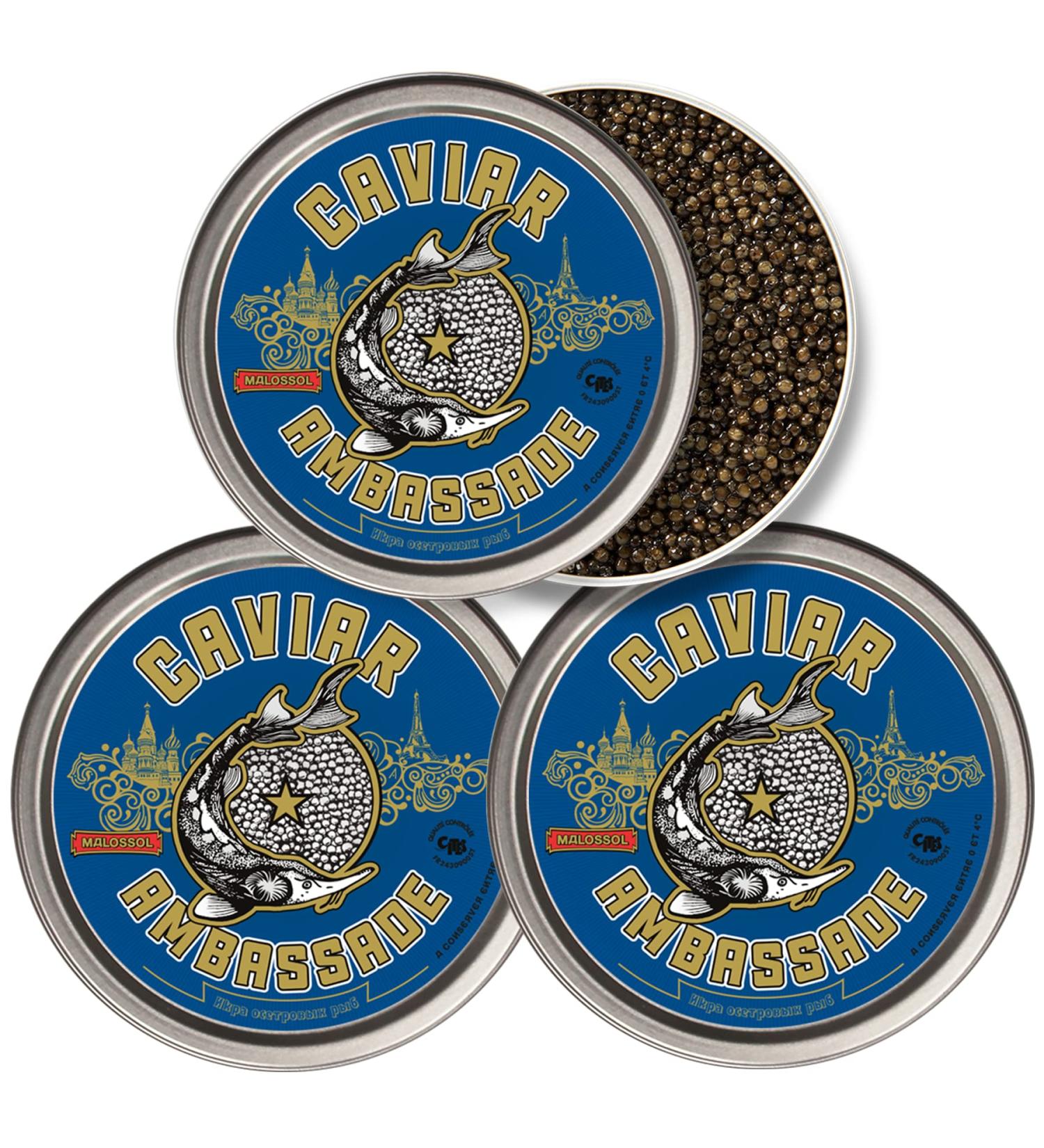 French Baeri Caviar - 3 X 100g - Acipenser baerii - Refrigerated delivery - CAVIAR AMBASSADE - Buy Online on GoSupps.com