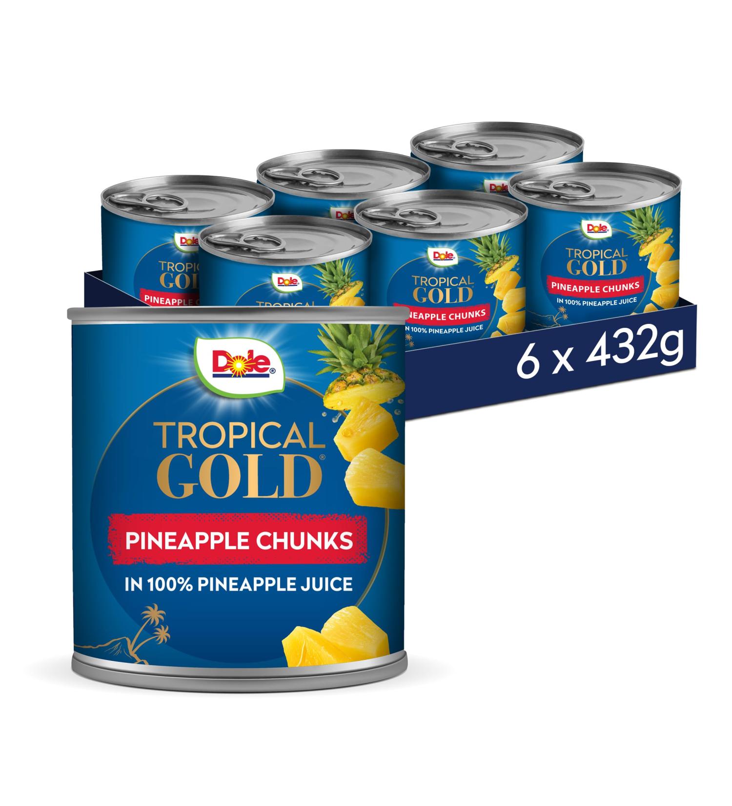 Dole Tropical Gold Premium Pineapple Chunks in Juice 6 x 432g 432 g (Pack of 6) Pineapple 432 g (Pack of 6) - Buy Online on GoSupps.com