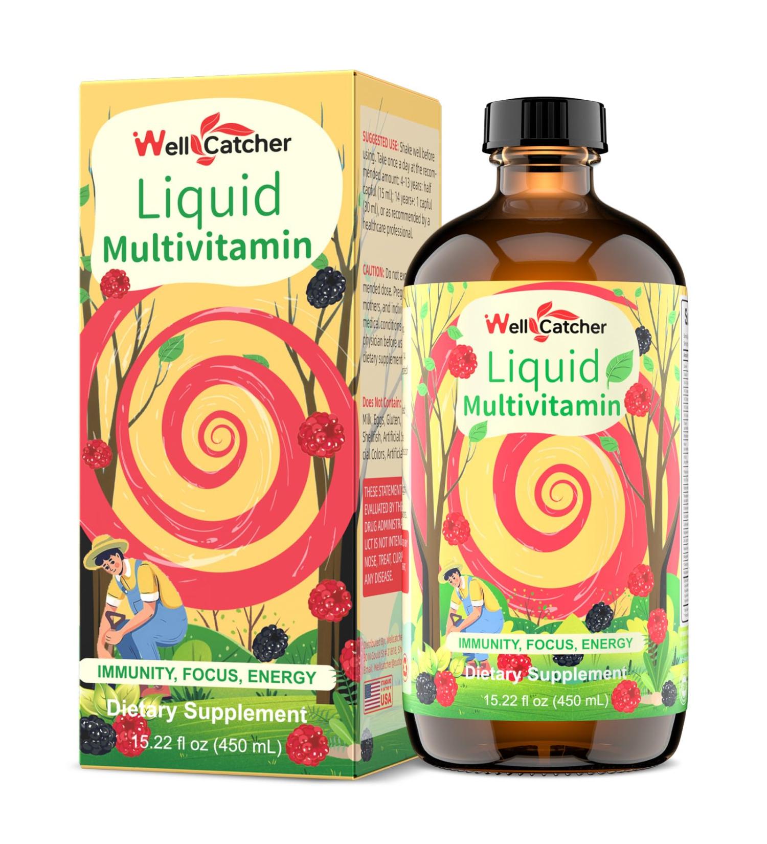 Liquid Multivitamins for Women Men: Daily Multi Vitamins Mineral Supplements for Adults Kids Support Health Immune Focus Energy Hair Growth Bones, Liquid Vitamins High Absorption with Measuring Cup - Buy Online on GoSupps.com