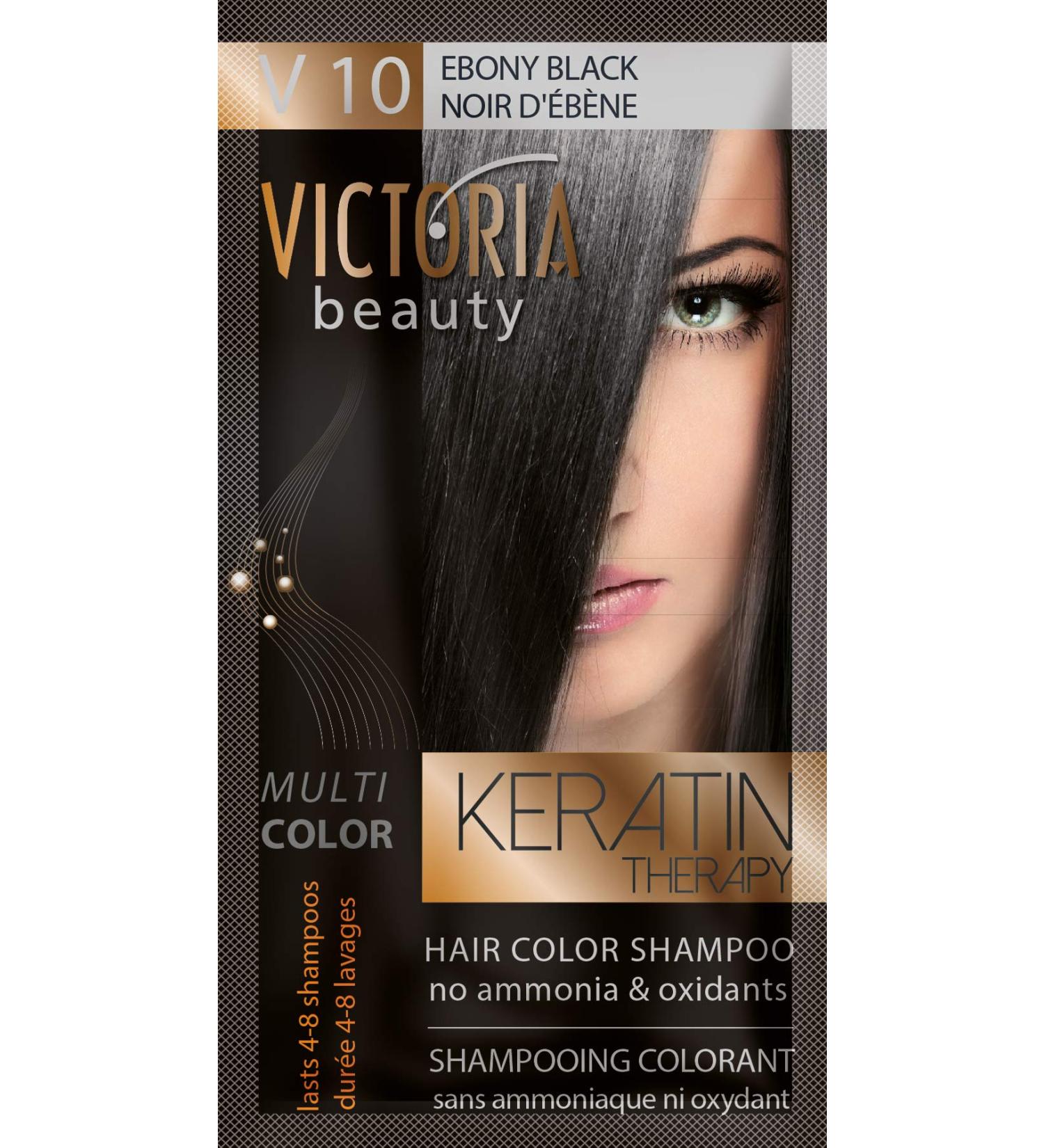 Victoria Beauty Keratin Therapy Hair Colour Shampoo Temporary Hair Dye Lasts 4 8 washes Ammonia and Oxidant-Free Pack of 6x40 ml (Ebony Black)