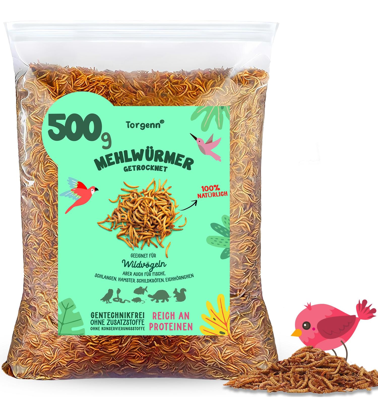 Torgenn Mealworms 500g | Nutrient-Rich Food for Wild Birds Fish & Turtles | 100% Natural & GVO-Free | Dried Mealworms for Pets - Buy Online on GoSupps.com