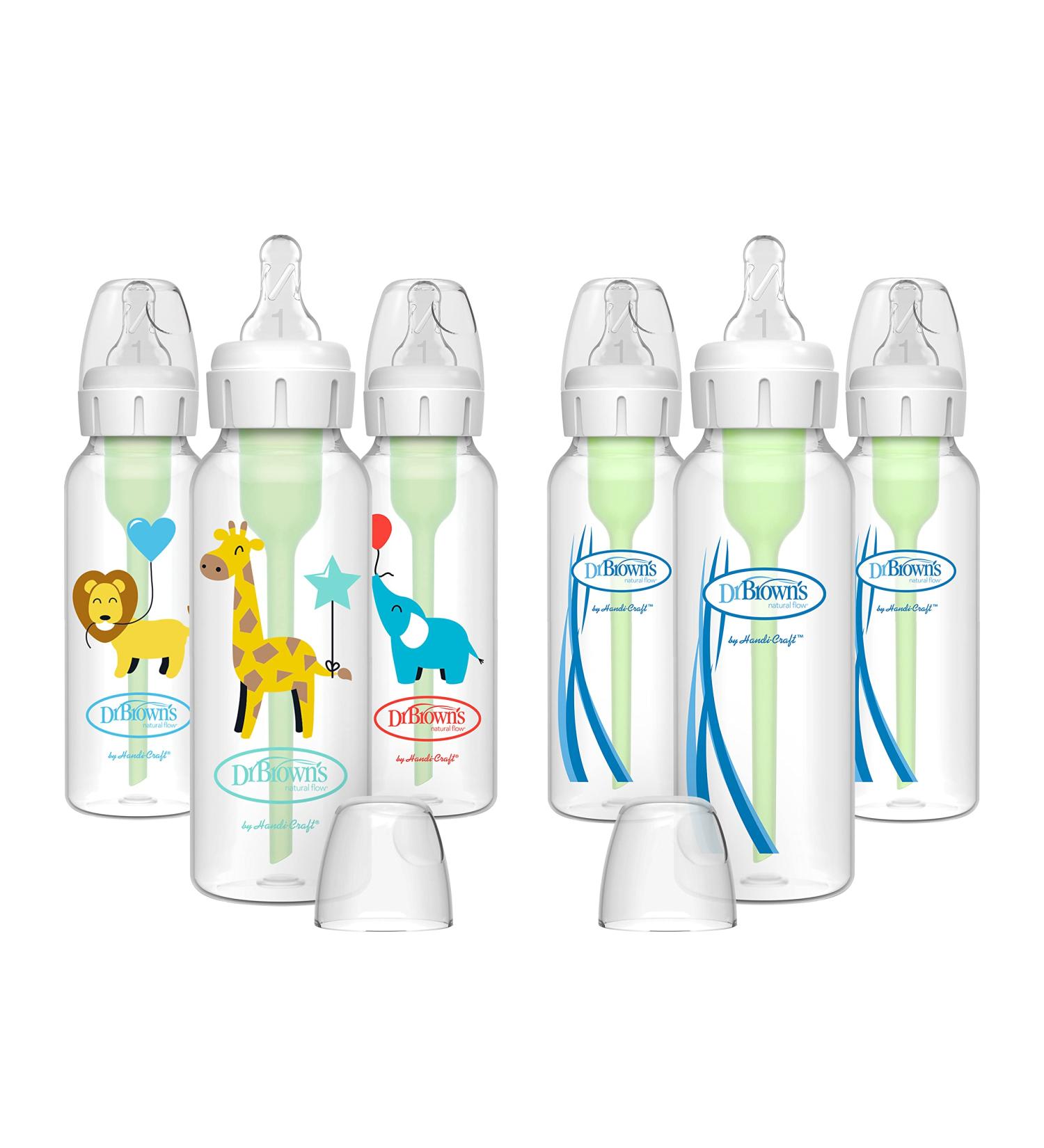 Dr. Brown's Natural Flow Anti-Colic Options+ Narrow Baby Bottles 8 oz/250 mL - 6 Pack with Level 1 Nipple, 0m+ - Balloon Animals Gift Set - Buy Online on GoSupps.com